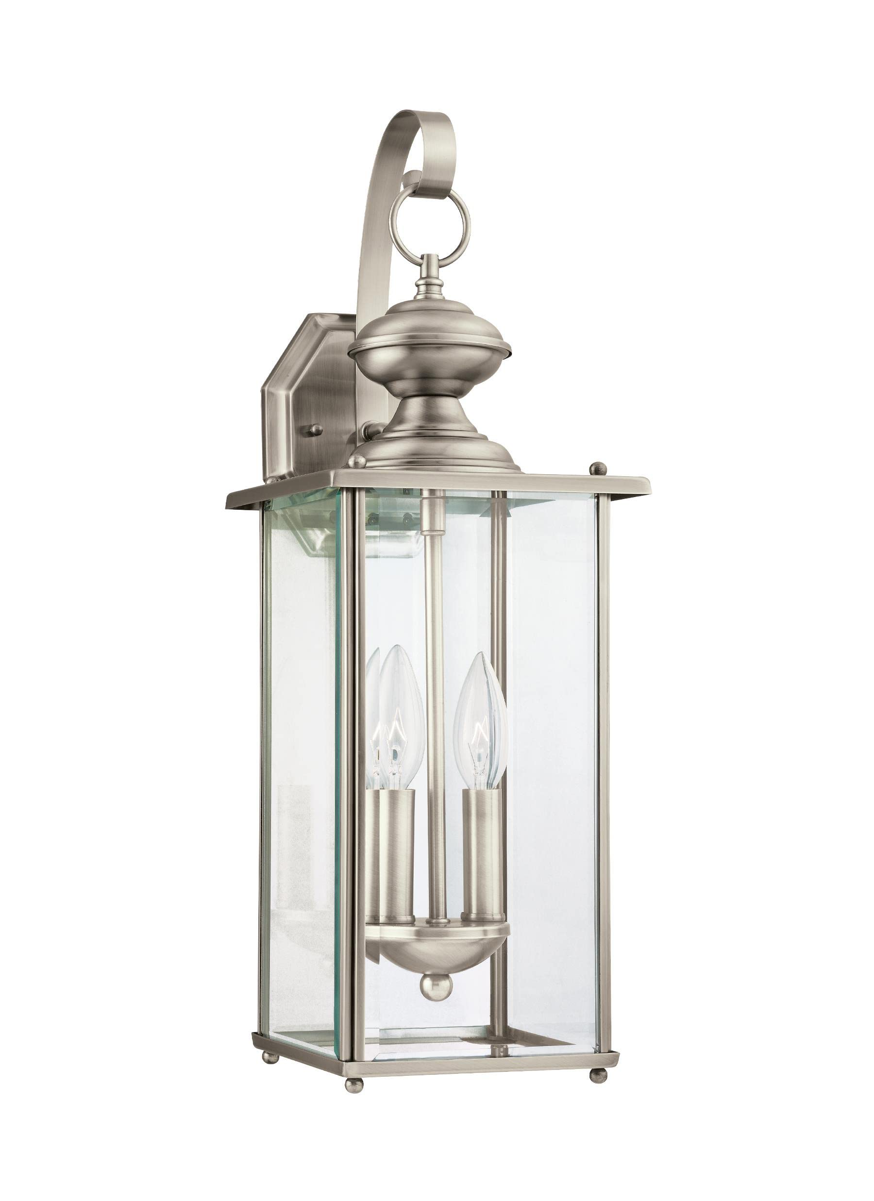 Sea Gull Lighting 8468EN-965 XL Jamestowne Outdoor Wall Lantern - Antique Brushed Nickel Finish with Etched Glass - Weatherproof Exterior Light Fixture for Porch, Patio, Garden & Entryway Lighting