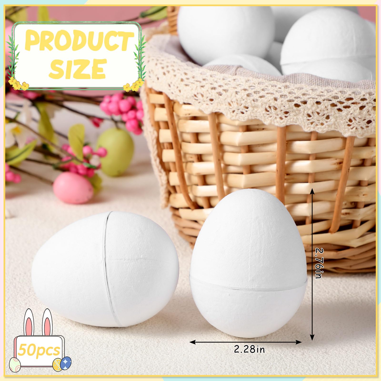 Motionchic 50 Pcs DIY Easter Paper Mache Eggs - Unfinished Blank Craft Eggs for Painting & Decorating - Perfect for Easter Party Gifts, Basket Fillers, and Holiday Crafts - Great for Kids' Activities, Classroom Projects, and Spring Home Decor