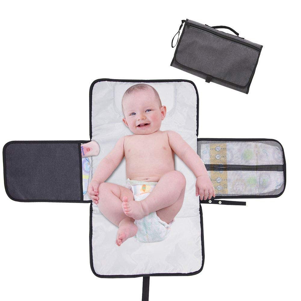 Portable Waterproof Diaper Changing Pad with Head Cushion & Storage Pockets - Foldable Travel Baby Changing Mat for Infants | Ideal for On-the-Go Parents, Outdoor Activities & Nursery Use