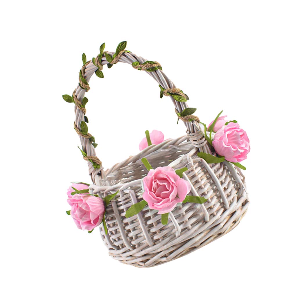 Rustic Bamboo Rattan Wedding Basket with Handles - Elegant Bridesmaid Gift, Picnic Basket, Plant Holder for Boho Weddings & Outdoor Events
