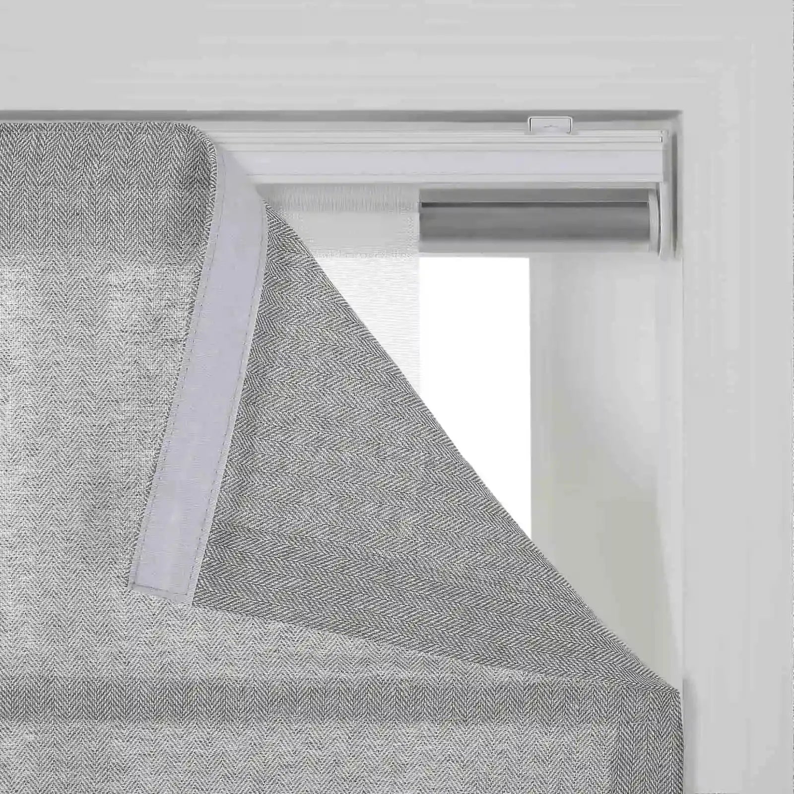 Ron Linen Cotton Herringbone Roman Shade - Cordless Window Treatment for Living Room, Bedroom & Office (Blackout/Sheer Options)