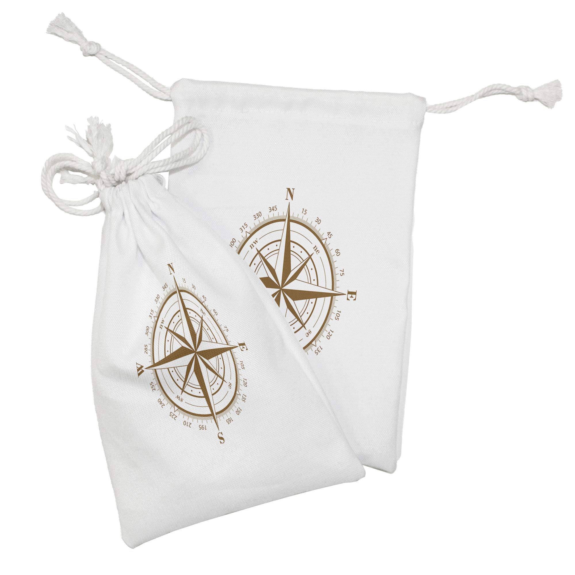 Ambesonne Compass Fabric Pouch Set of 2 - Nautical Brown Compass with Windrose & Detailed Angle Directions Ocean Print - 9