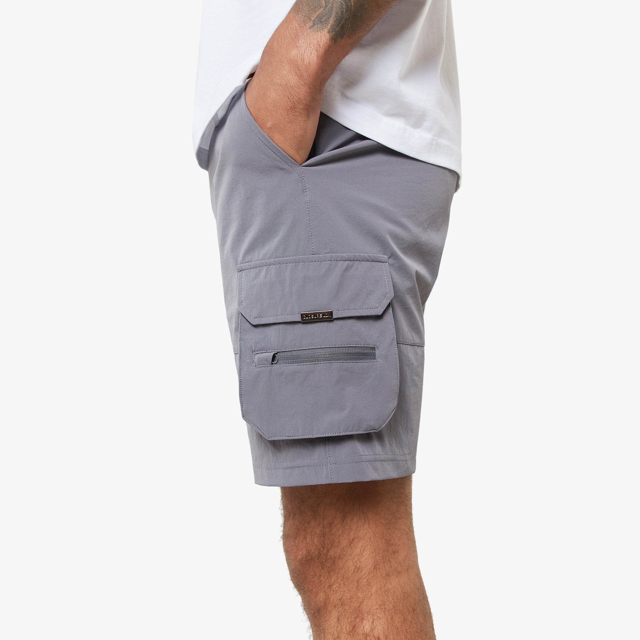 Tech Stretch Poly Cargo Shorts for Men - Comfortable & Durable Charcoal Workout Shorts | Perfect for Gym, Hiking & Outdoor Activities