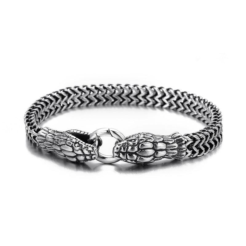 Titanium Steel Snake Bracelet for Men - Stainless Steel Hip Hop Double Snake Head Bangle - Perfect for Streetwear, Hip Hop Fashion & Gothic Style Accessories