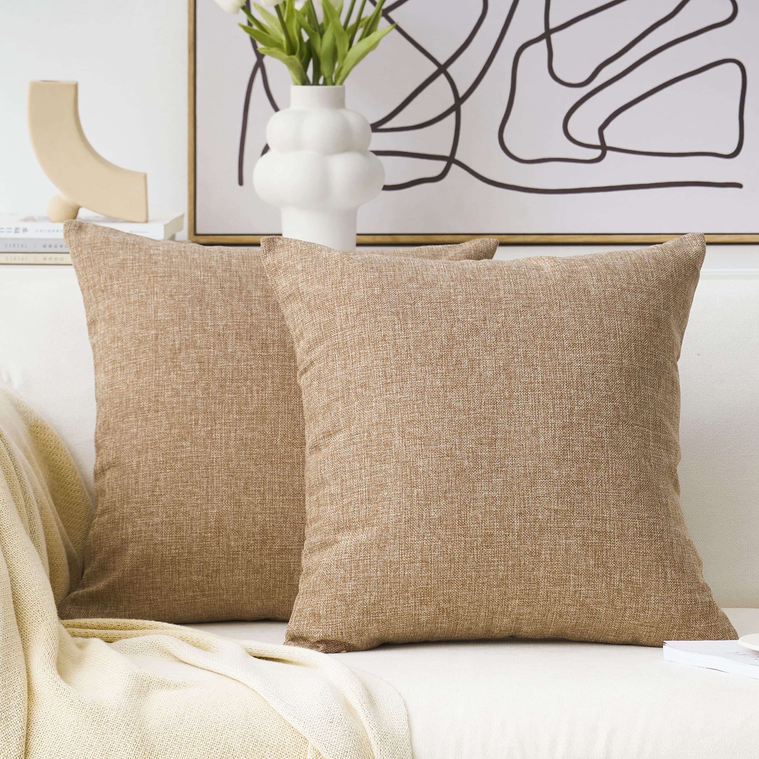 Premium Linen Pillow Covers Set of 2 - 26x26 Inch (66cm) Natural Linen Cushion Covers for Sofa, Couch, Living Room & Patio Decor - Breathable & Stylish Home Accents