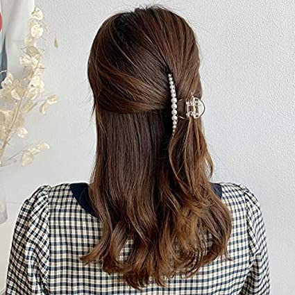 RedChimes Large Pearl Hair Claw Clip - 1 Piece White Hair Barrettes for Women & Girls, Strong Hold Thick Hair Clutches, Perfect for Updos, Ponytails & Everyday Hairstyles
