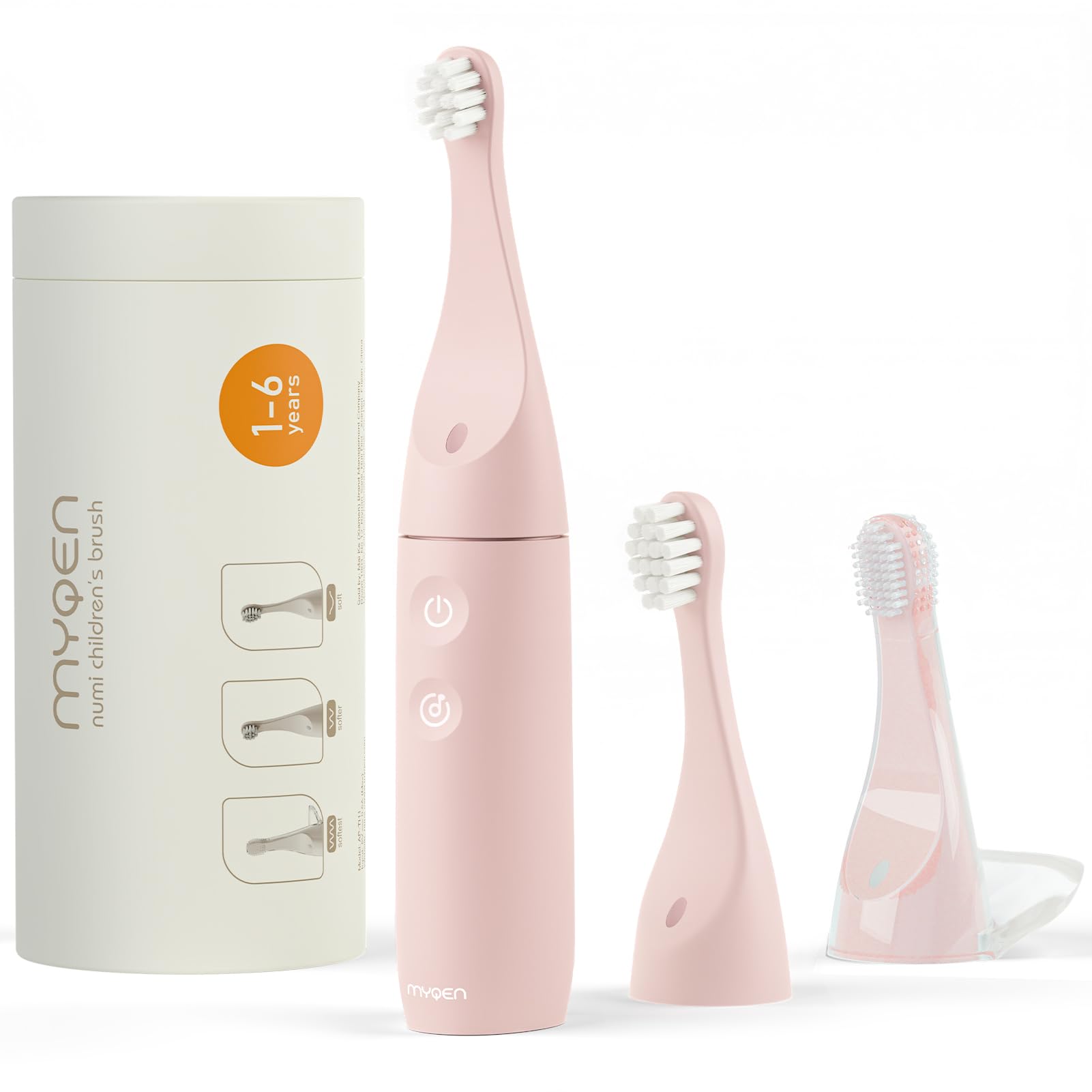 MYQEN Kids Electric Toothbrush for Toddlers & Babies - Soft Bristles, 3 Brush Heads, 2-Minute Timer with Music & Light - Gentle Cleaning for Sensitive Teeth - Perfect for Morning & Bedtime Routines