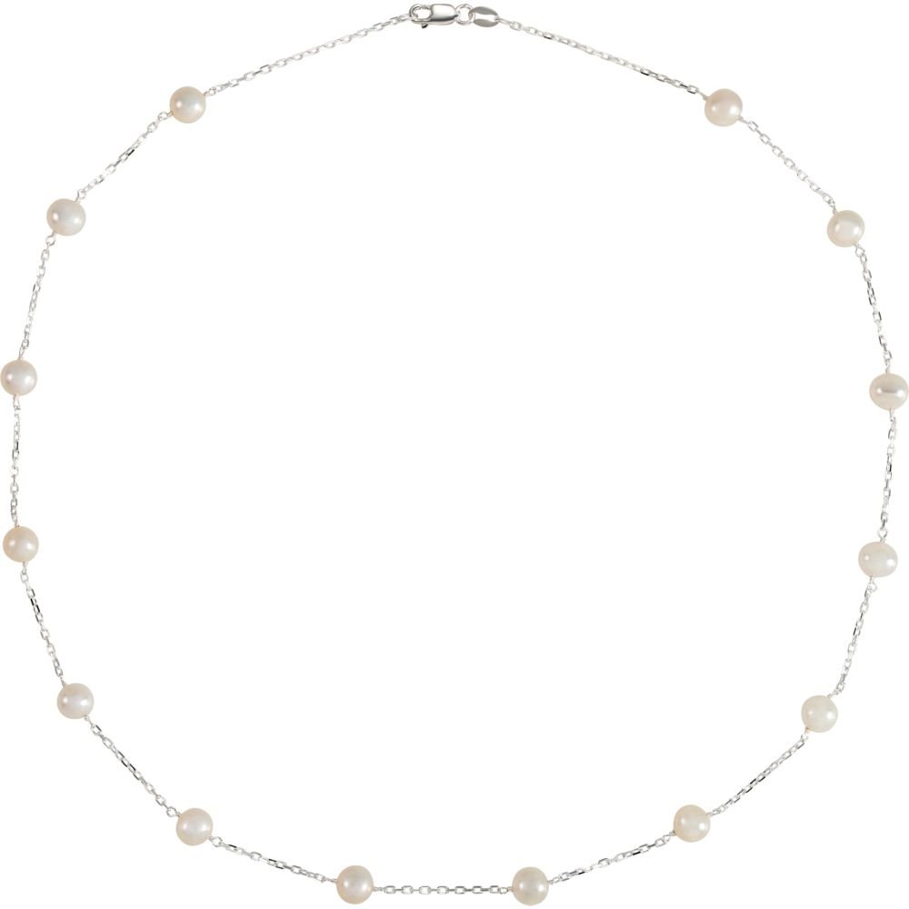 925 Sterling Silver 18 Inch Freshwater White Cultured Pearl Necklace for Women - Elegant Jewelry Gift for Birthday, Anniversary & Special Occasions