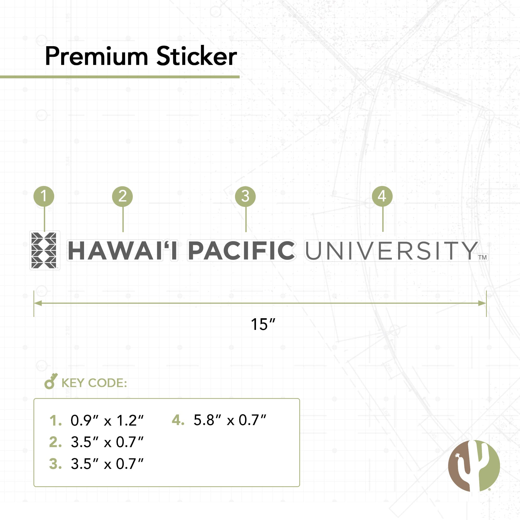 Desert Cactus Hawaii Pacific University HPU Sharks Vinyl Decal Sticker - 15 Inch Durable Waterproof Laptop, Water Bottle, Car Window, Scrapbook Decoration for College Students & Alumni