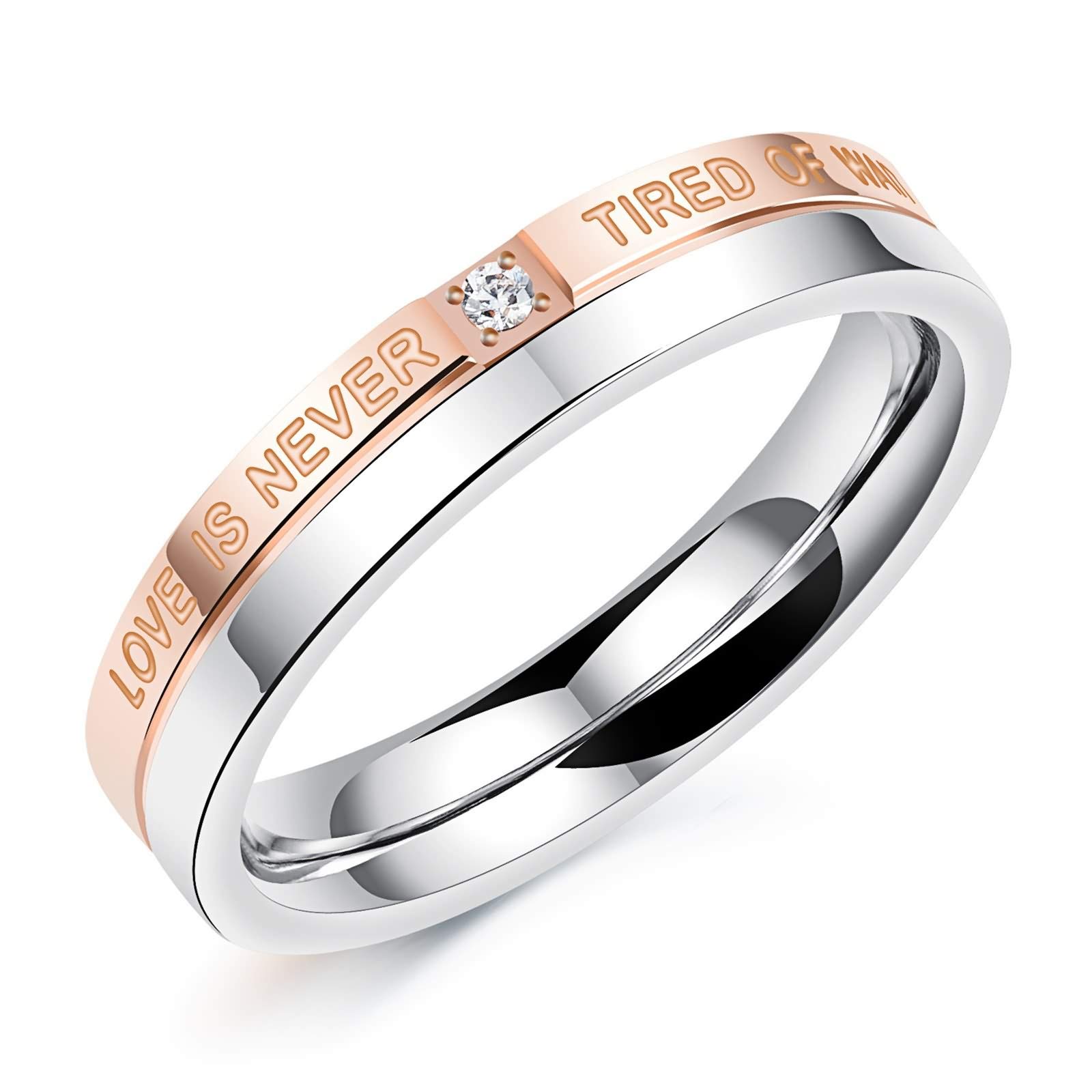 Stainless Steel Couple Rings for Women & Men - Micro-Inlaid Zircon Black Rose Gold Wedding Bands - Romantic Gift for Anniversary, Engagement & Valentine's Day