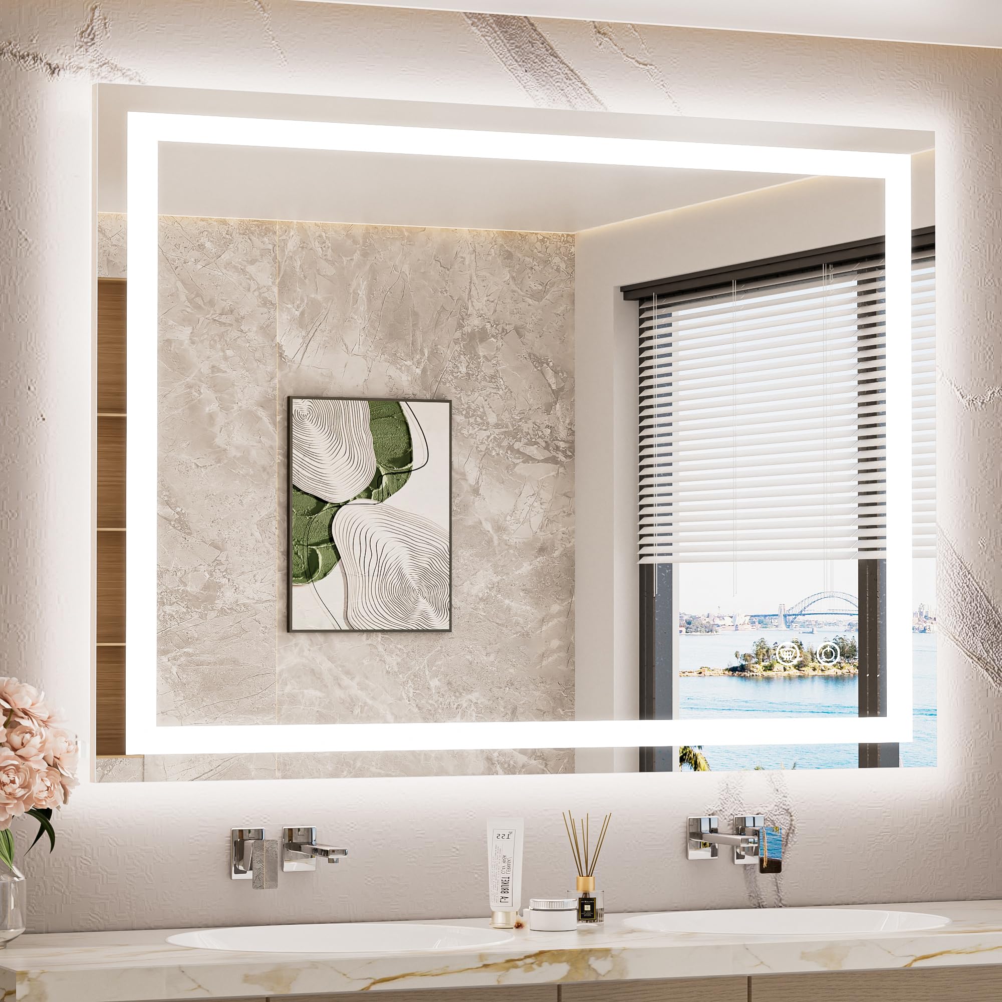 TETOTE 40 x 32 Inch LED Bathroom Mirror with Lights - Dimmable Anti-Fog Vanity Mirror with Front & Backlit Lighting, 3 Color Temperatures, Waterproof Wall Mounted - Perfect for Makeup, Shaving & Bathroom Decor