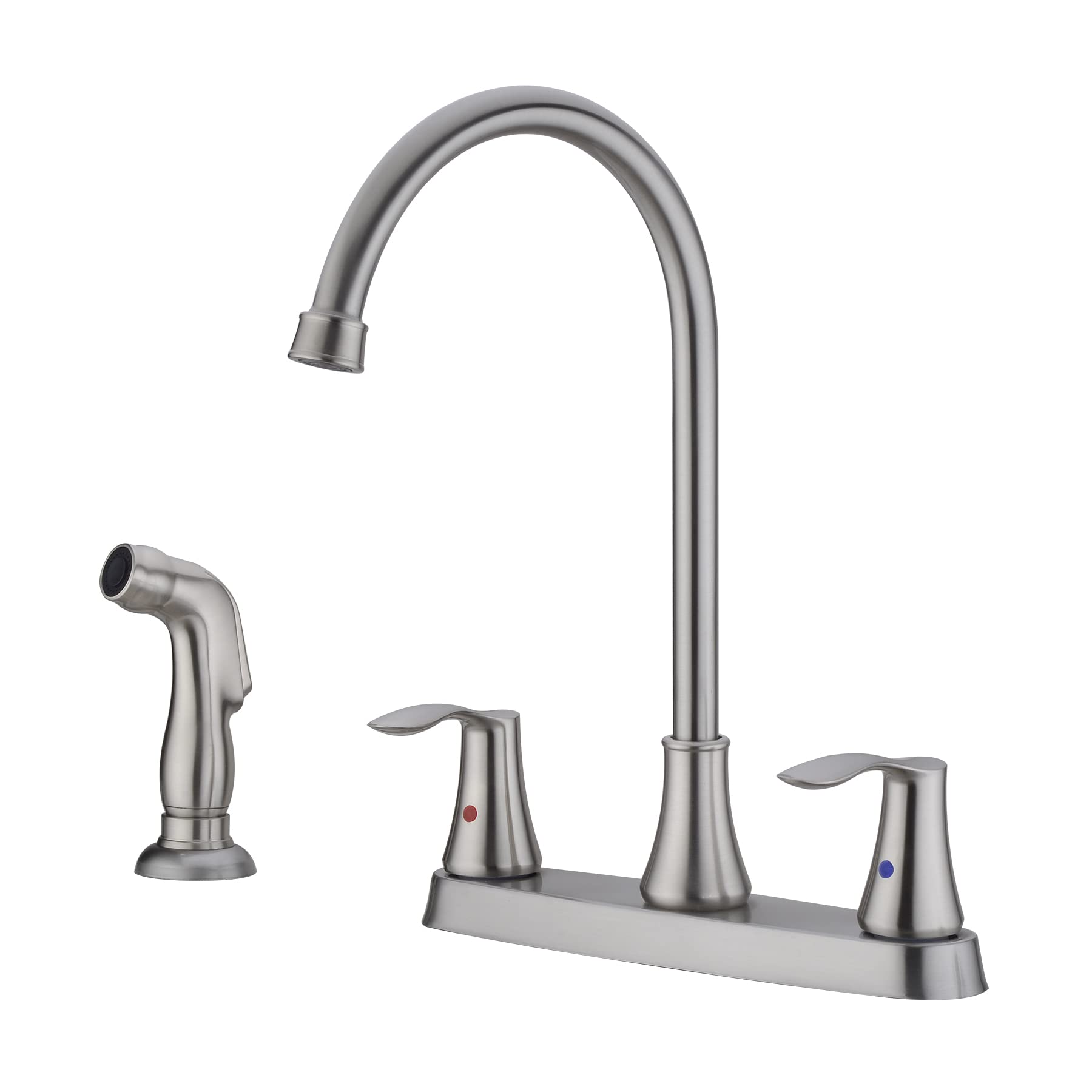 Delle Rosa Brushed Nickel Kitchen Faucet with Pull-Out Sprayer - 2 Handle High Arc 4 Hole Centerset Stainless Steel Sink Faucet (8 Inch) - Perfect for Modern Kitchens & Easy Dishwashing