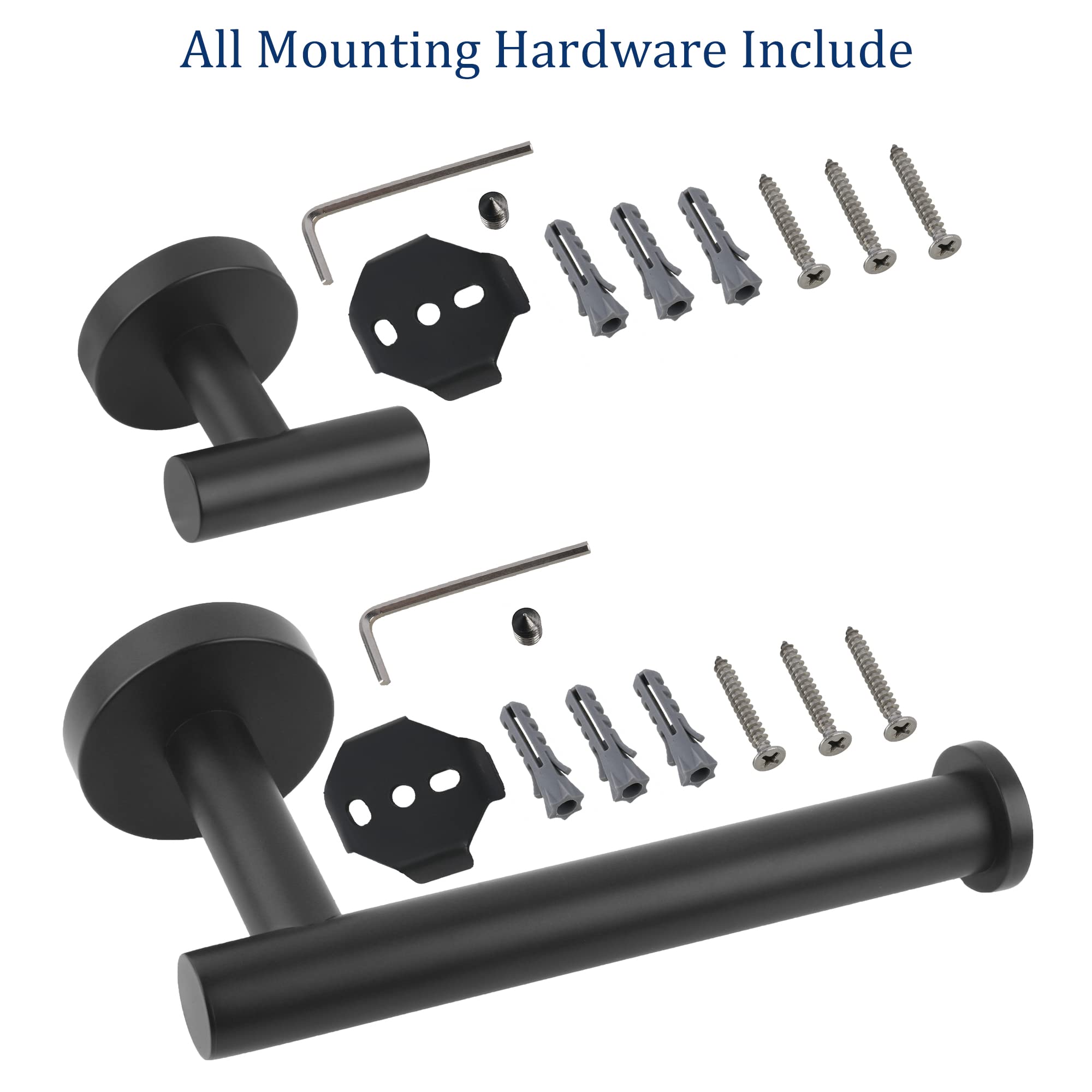 Premium Matte Black Stainless Steel Bathroom Hardware Set - 3-Piece Includes 5