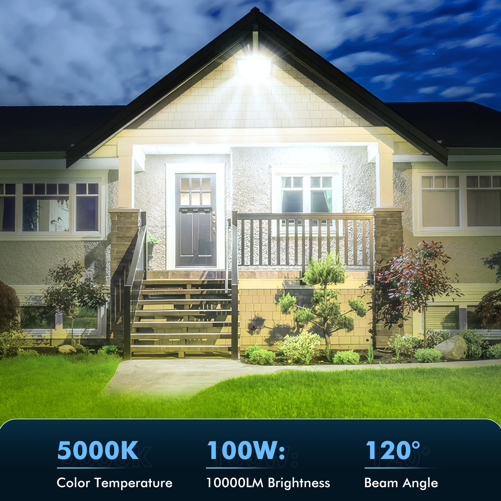 Viugreum 100W LED Flood Lights Outdoor Waterproof IP65 - 110V 10000LM Super Bright Daylight White (6000K) - Security Floodlight for Yard, Garden, Landscape, Wall Lighting - US Plug Included - Perfect for Home, Garage, and Commercial Outdoor Use