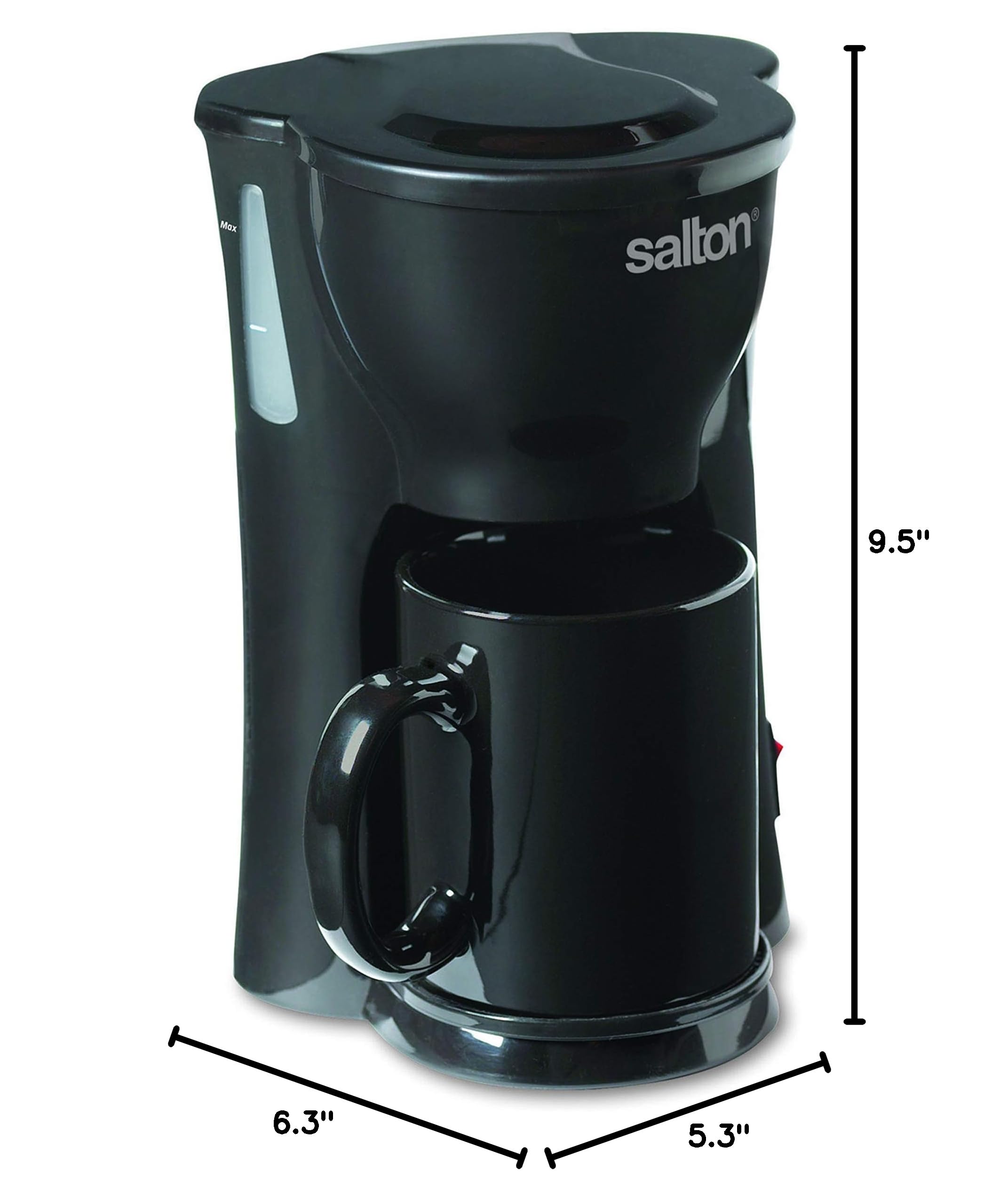 Salton 1 Cup Mini Compact Drip Coffee Maker - 10 Oz Black - Perfect for Office, Travel & Small Kitchens