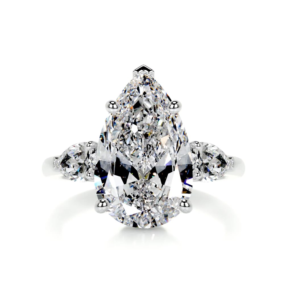 4 CT Pear Moissanite Three Stone Wedding Ring for Women - Handmade Bridal Engagement Ring in Sterling Silver, 10K/14K/18K Solid Gold - Elegant Anniversary Promise Gift for Her - Perfect for Proposals, Weddings & Romantic Occasions