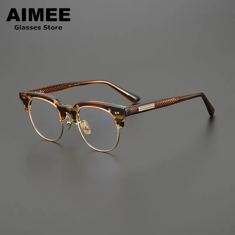 Aimee Unisex Full Rim Round Acetate Eyeglasses 14749 - Stylish & Durable Acetate Frame Glasses for Men & Women - Perfect for Reading, Work, and Everyday Fashion