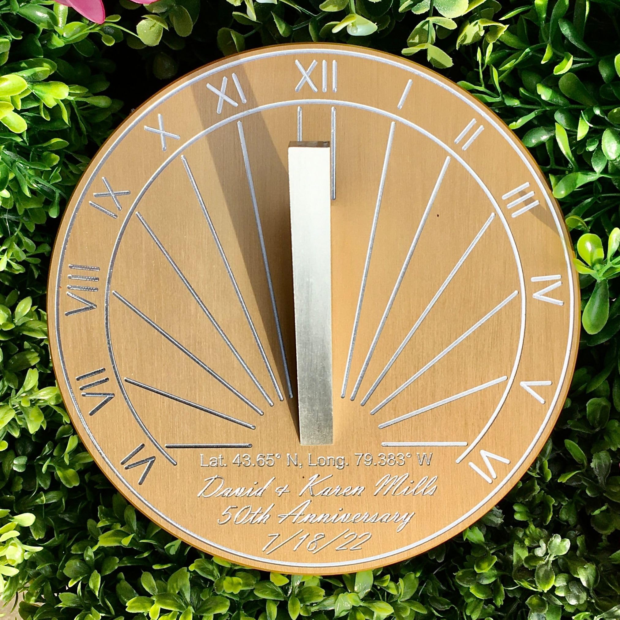 Custom Engraved 50th Wedding Anniversary Sundial Gift - Personalized 6 Inch Bronze Sundial for Couples - Perfect Golden Anniversary Gift for Outdoor Garden, Patio & Backyard Decor