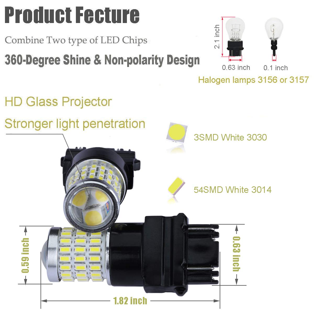 iBrightstar 9-30V Super Bright 3157 4157 3057 3156 LED Bulbs - Low Power Xenon White Replacement for Backup Reverse Lights, Tail Brake & Parking Lights | Perfect for Cars, Trucks & SUVs Nighttime Safety