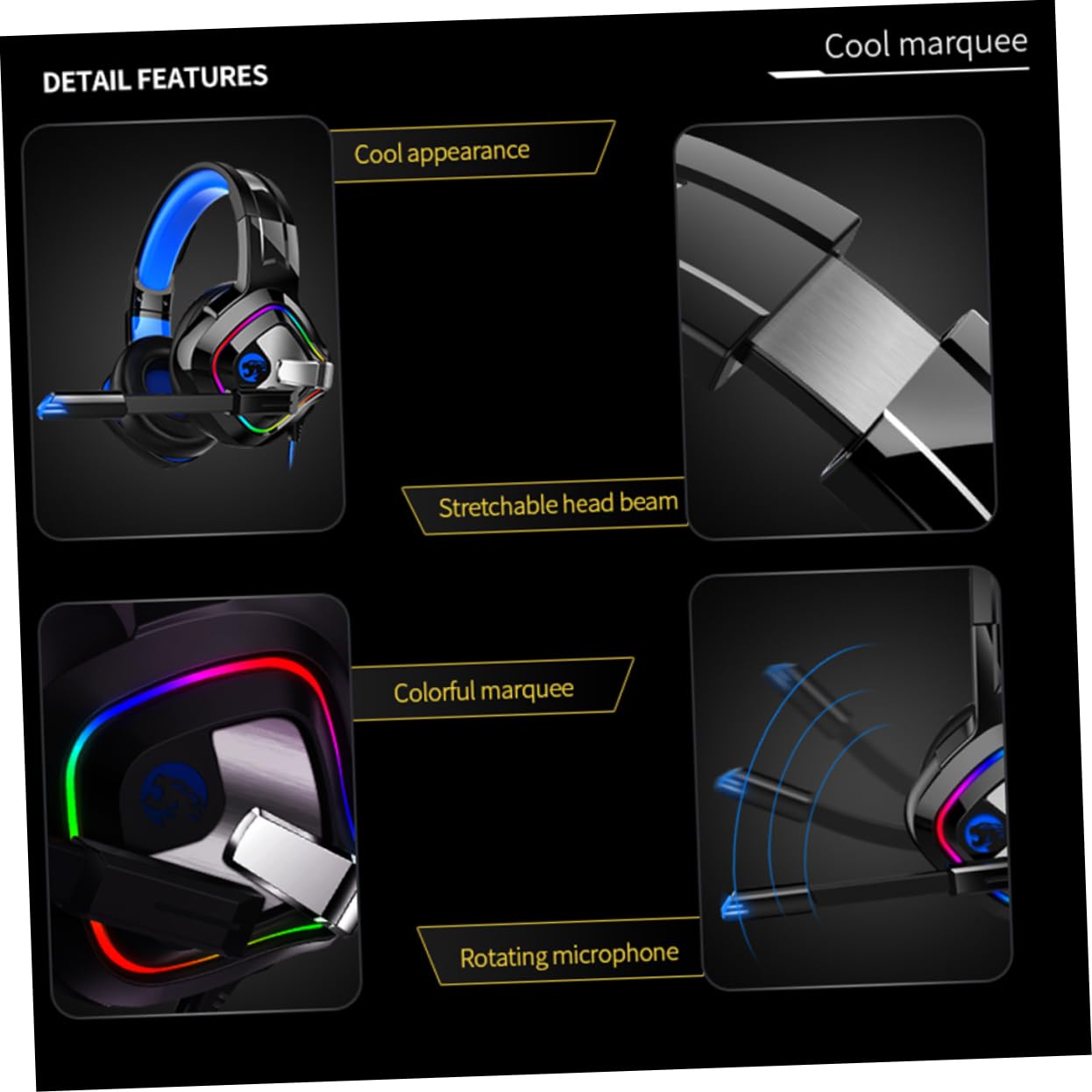 Jojofuny Wired Gaming Headphones with 7.1 Surround Sound, 50mm Drivers, RGB LED Lights & Noise Canceling - Comfortable Over-Ear Headset for PC, PS4, Xbox Gaming & Music Listening