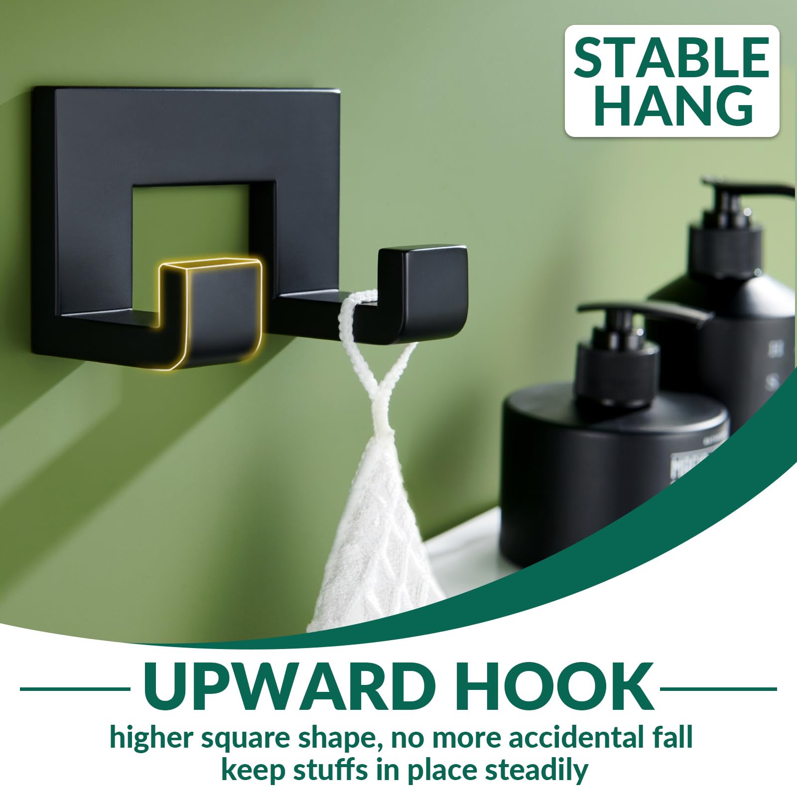 APLusee Matte Black Dual Coat Hook - Stainless Steel for Bathroom & Kitchen Storage