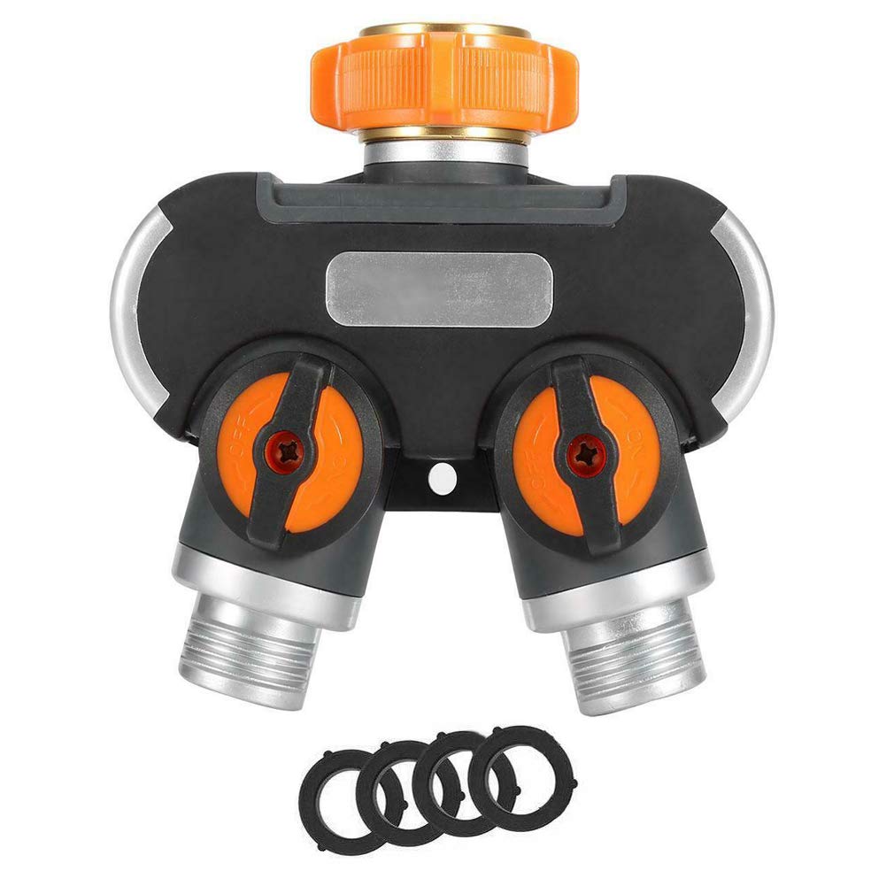 Lxcom 2-Way Garden Hose Splitter Adapter - Durable Y Connector with Comfortable Rubberized Grip & 4 Rubber Washers - Perfect for Lawn Watering, Car Washing & Outdoor Cleaning