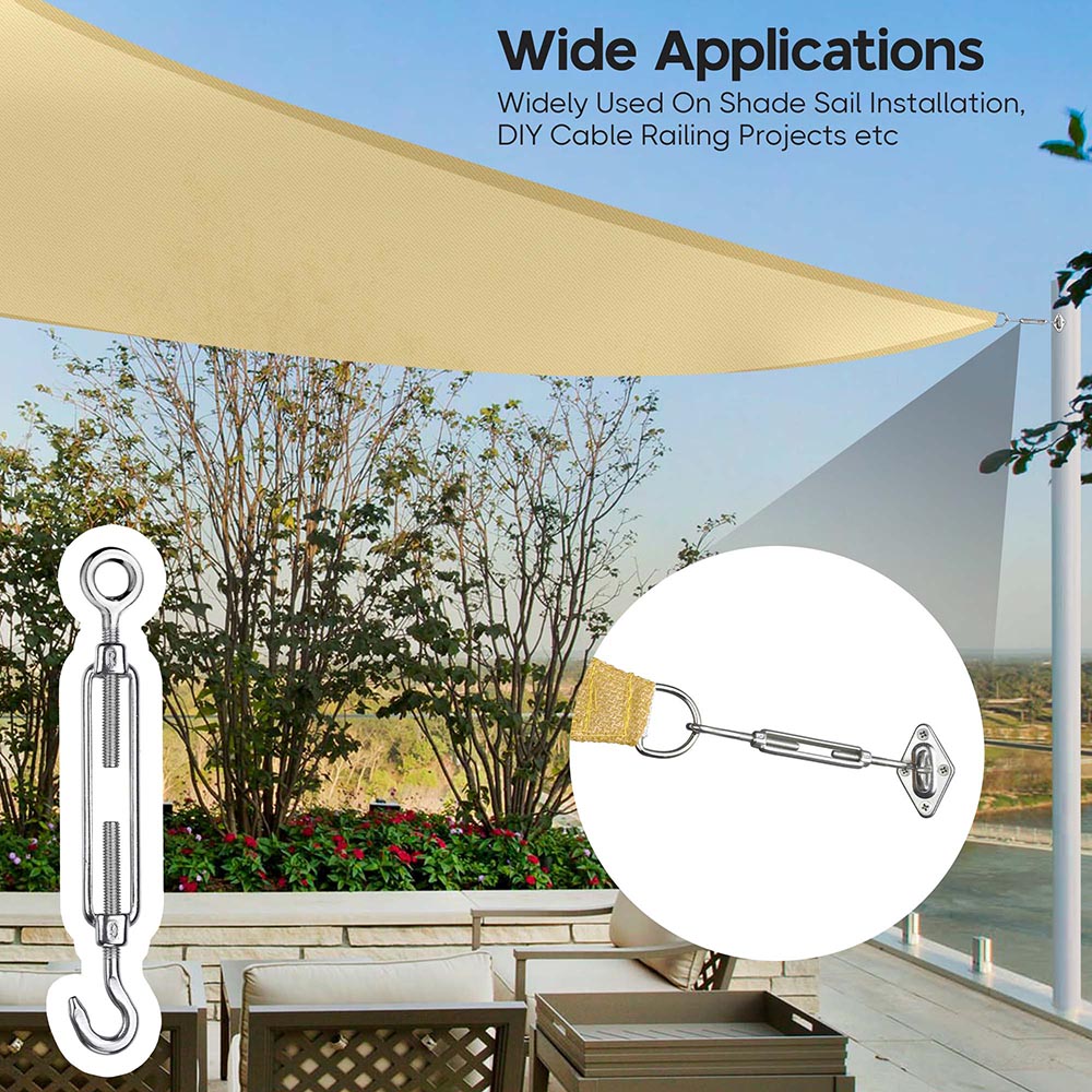TheLAShop M6 Hook & Eye Turnbuckle 6-Piece Heavy Duty Wire Rope Tensioner Kit - Perfect for Fencing, Marine, and Construction Applications
