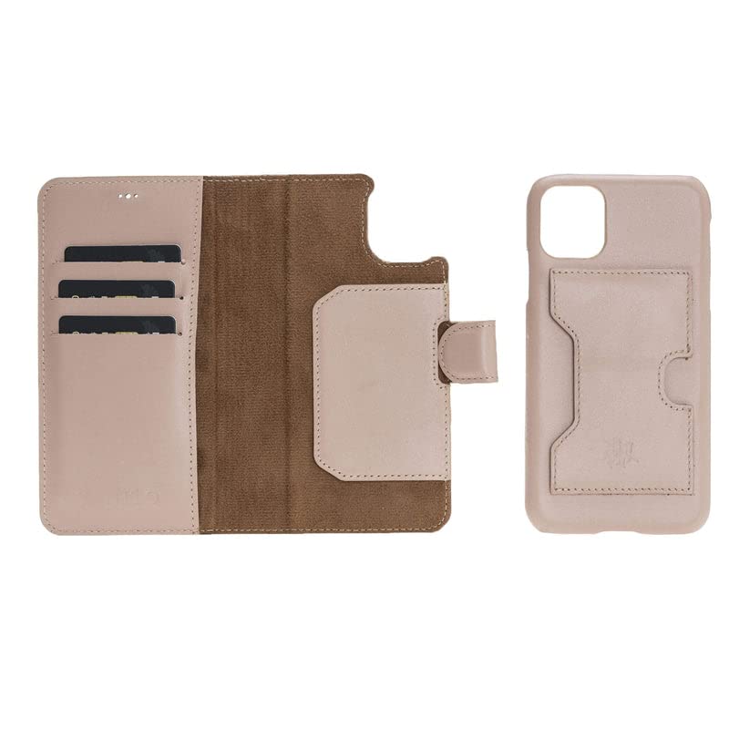 Venito Florence Genuine Leather Wallet Phone Case for iPhone 11 - RFID Blocking Protection - Detachable Card Holder - Slim & Secure Design (Nude Pink) | Perfect for Travel, Shopping & Everyday Use