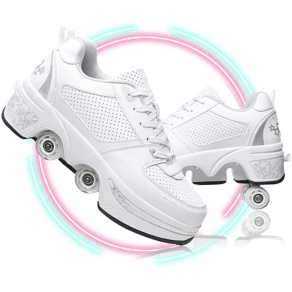 Double Row Deform Wheel Shoes - Retractable Roller Skates for Teens | Convertible Outdoor Skating & Parkour Shoes with Automatic Wheels for Boys & Girls | Perfect for Street Skating, Commuting & Fun Activities