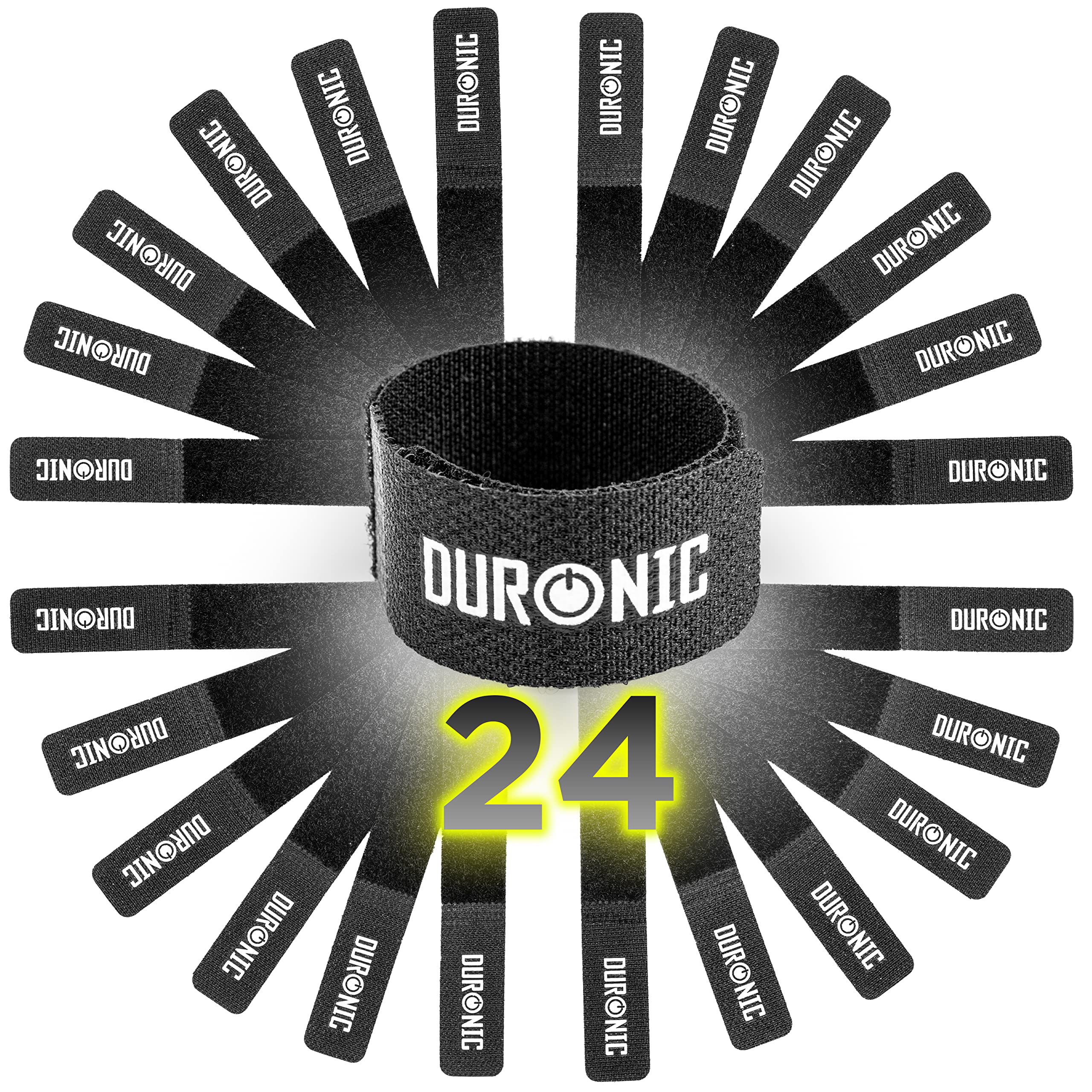 Duronic Reusable Cable Ties 24-Pack | Hook and Loop Straps for Organizing Power Cables, HDMI, Ethernet, USB, Lightning & Type C Wires | Perfect for Home Office, Gaming Setup & Electronics Management