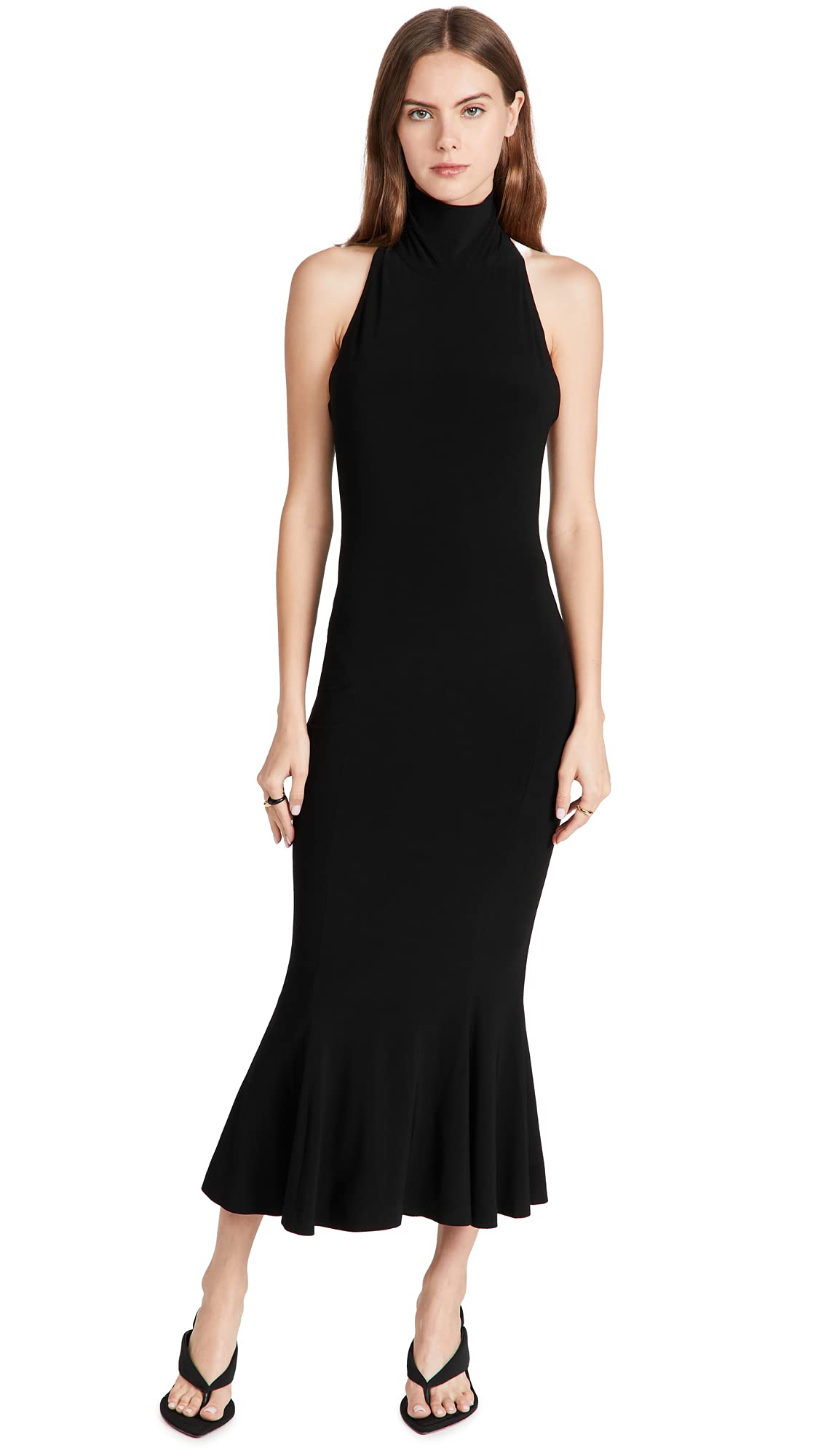 Norma Kamali Women's Halter Neck Turtle Neckline Fishtail Evening Dress - Elegant Formal Gown for Cocktail Parties, Weddings & Special Occasions