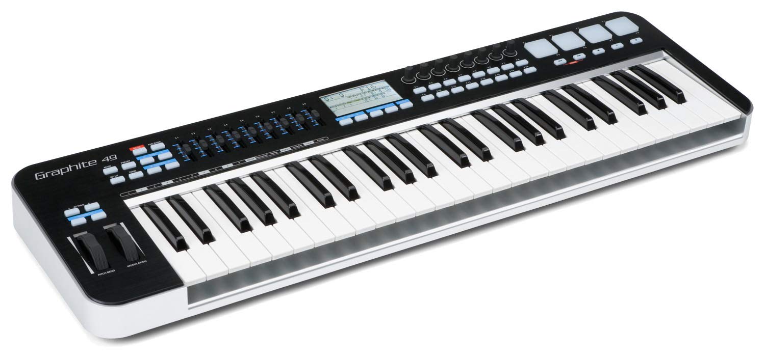 Samson Graphite 49-Key USB MIDI Keyboard Controller Bundle with Built-in USB Hub, USB-C Adapter & Polishing Cloth - Perfect for Music Production, Studio Recording & Live Performances