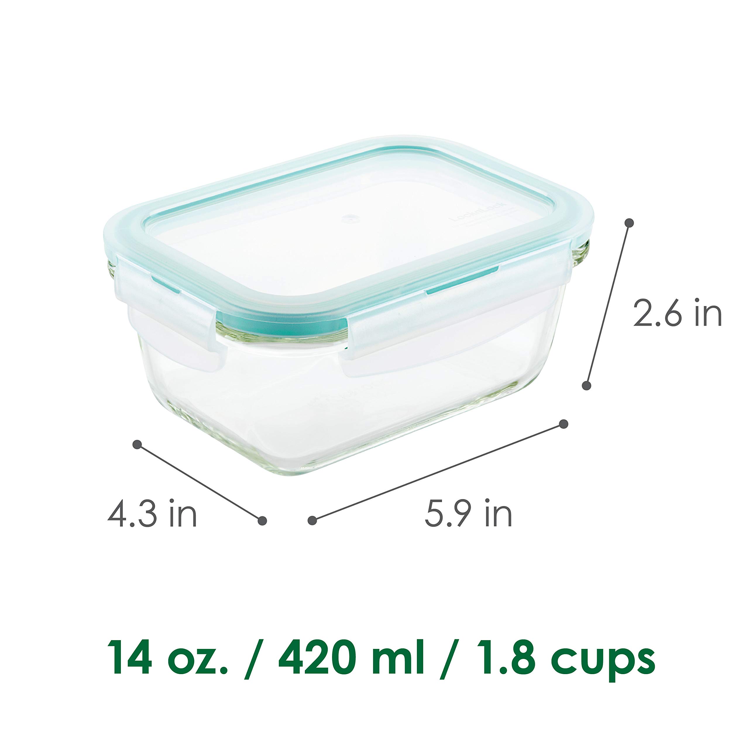 Lock & Lock Purely Better 14 oz Clear Glass Food Storage Container with Airtight Lid - BPA-Free, Microwave & Dishwasher Safe - Perfect for Meal Prep, Leftovers & Pantry Organization