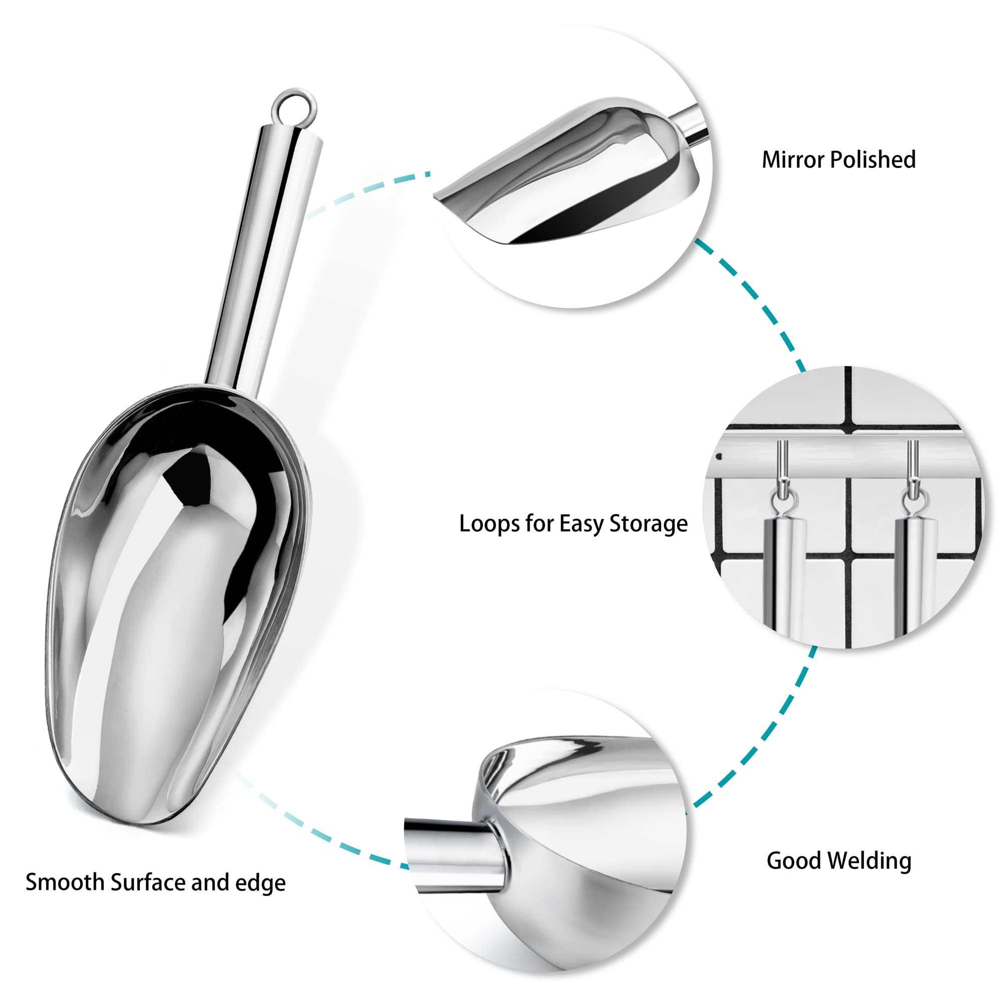 LIANYU Mini Ice Scoop - 3 Ounce Stainless Steel Food Scooper for Containers & Jars - Small Metal Scoop for Kitchen, Bar, Ice Cream & Coffee - Mirror Finish & Dishwasher Safe - Perfect for Serving, Measuring & Portioning