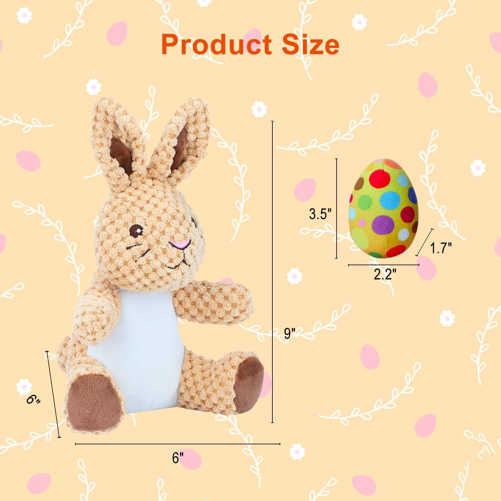 **YUEPET Easter Bunny Dog Chew Toys - Squeaky Plush Dog Toys for Teeth Cleaning, Soft Stuffed Easter Egg Toy for Small & Medium Puppies - Perfect for Playtime & Training (Yellow)**
