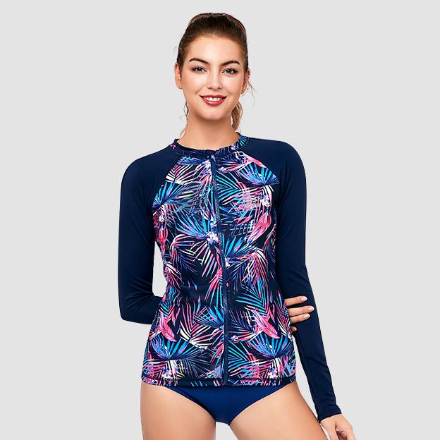 Ferny UPF 50+ Long Sleeve Zip Rash Guard for Men & Women - Sun Protection Swim Shirt for Surfing, Swimming, Beach & Outdoor Activities