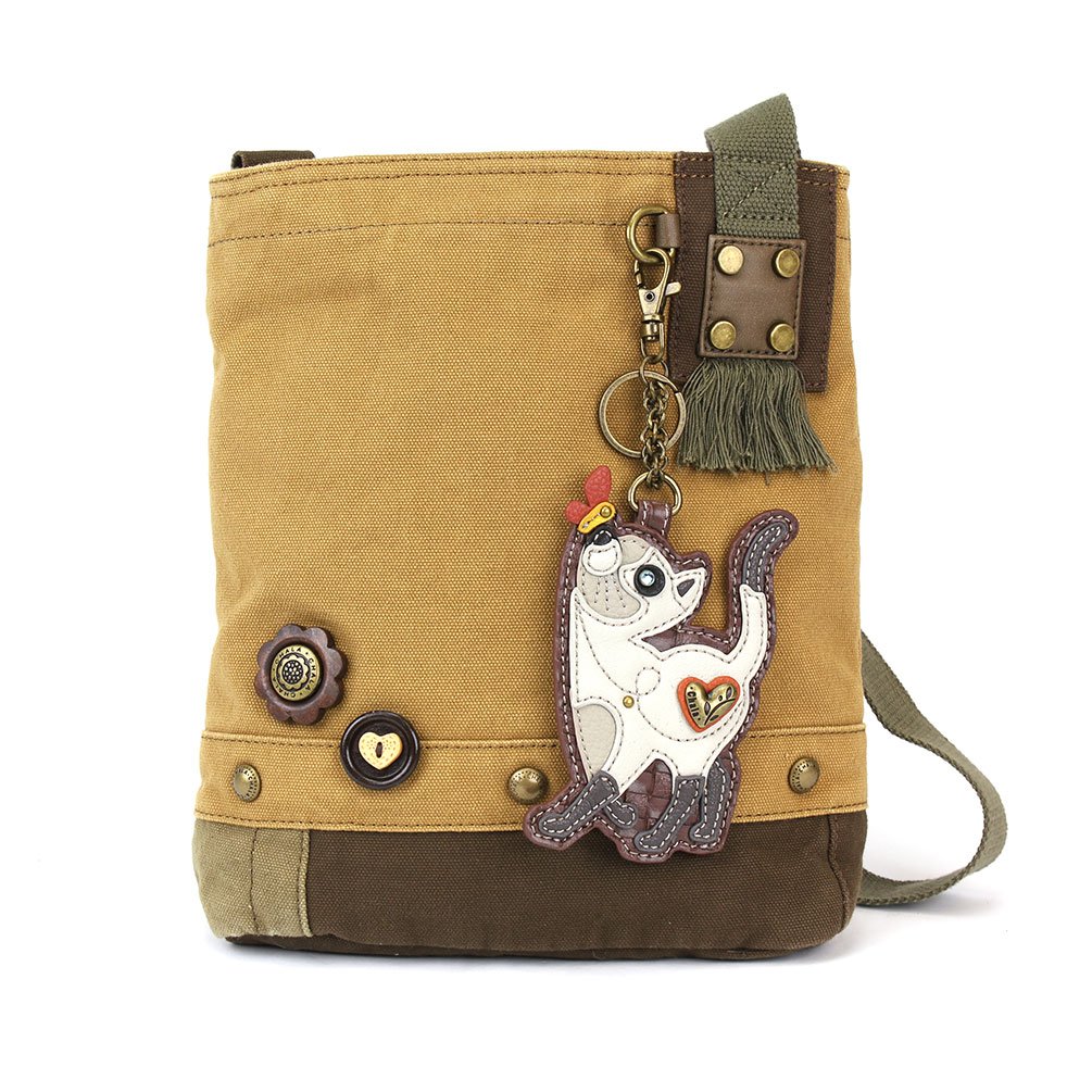 CHALA Canvas Crossbody Messenger Bag with White Slim Cat Coin Purse - Stylish Brown Leather Handbag for Women | Perfect for Work, Travel & Everyday Use