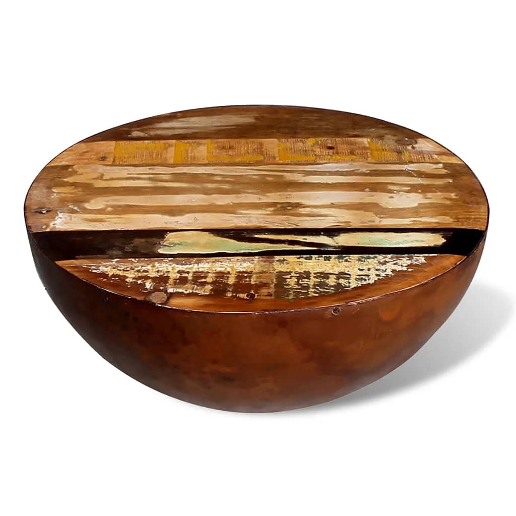 CHARMMA Modern Coffee Table - Bowl-Shaped Design with Steel Base & Reclaimed Solid Wood | Perfect for Living Room, Lounge, and Office Decor