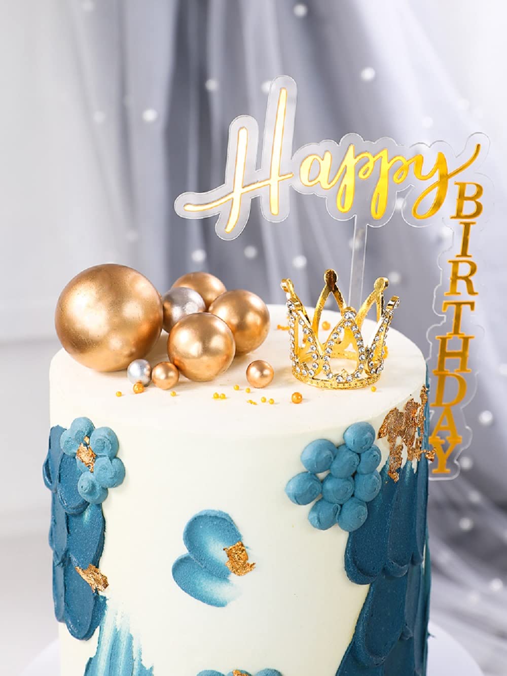 GallaRato 22-Piece Gold & Silver Disco Ball Cake Decorations Set - Elegant Crown Cake Topper for Queen Birthday, Wedding, Anniversary & Party Celebrations