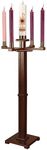 F.A. Dumont Free Standing Church Advent Candleholder with Candles - Traditional Christmas Decor for Home, Church & Holiday Celebrations