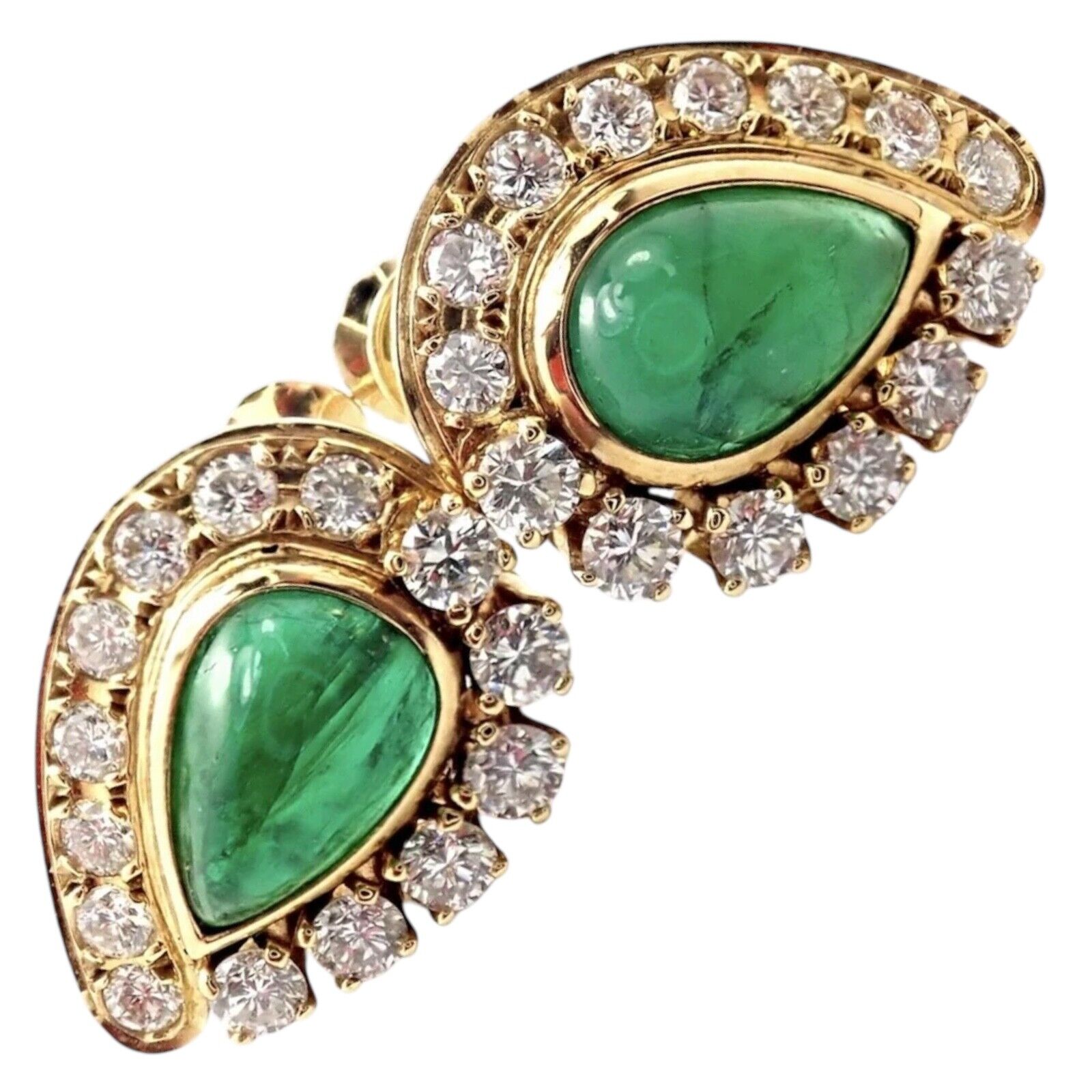 Authentic Mikimoto 18K Yellow Gold Diamond Teardrop Emerald Screw Back Earrings - Luxury Jewelry for Weddings, Parties & Special Occasions