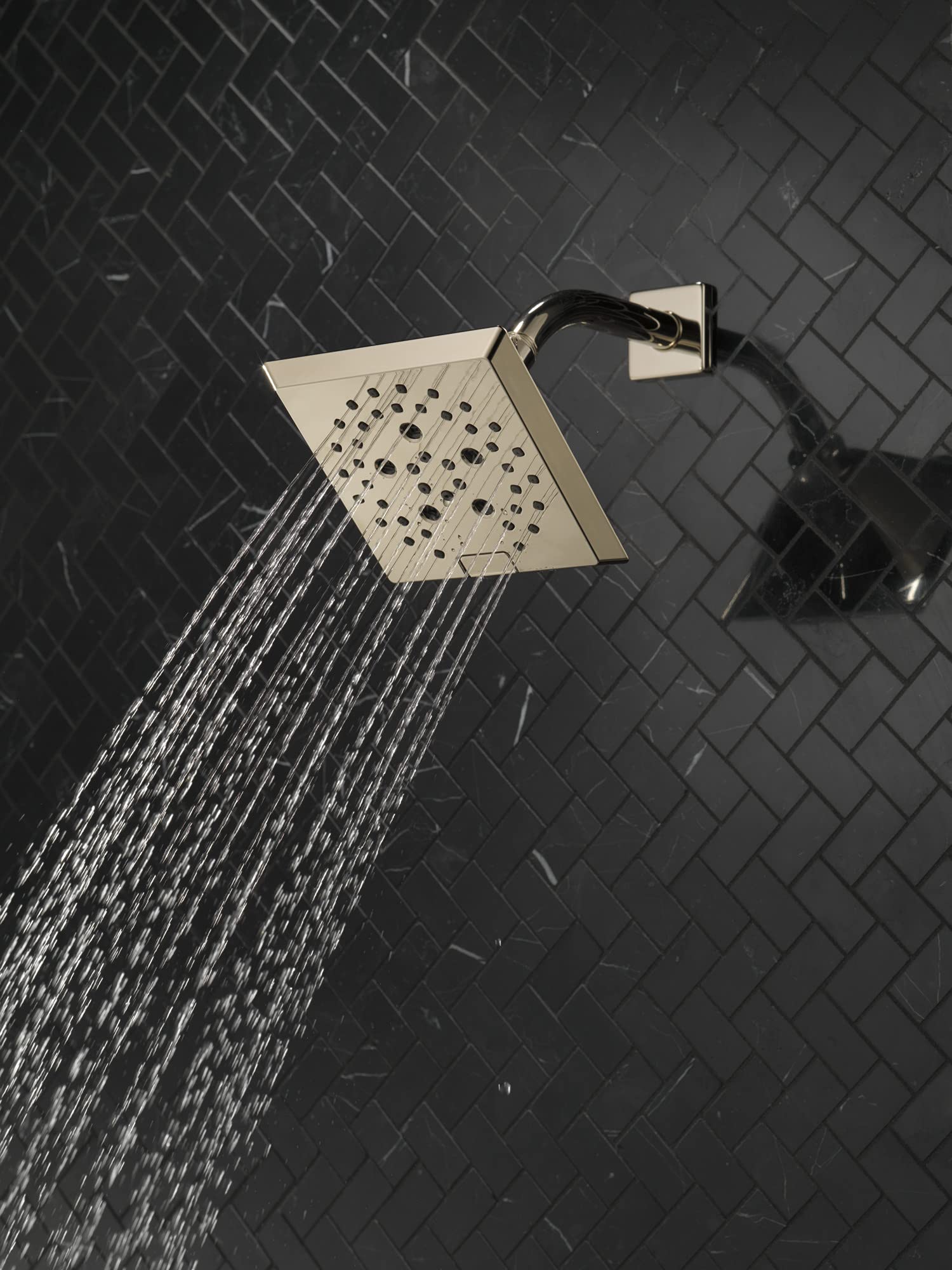 Delta 5-Spray H2Okinetic Raincan Shower Head - Polished Nickel, Square Water Saving Showerhead with Lumicoat Finish (Model 52664-PN-PR) for Spa-Like Bathroom Experience & Energy Efficient Home Upgrade