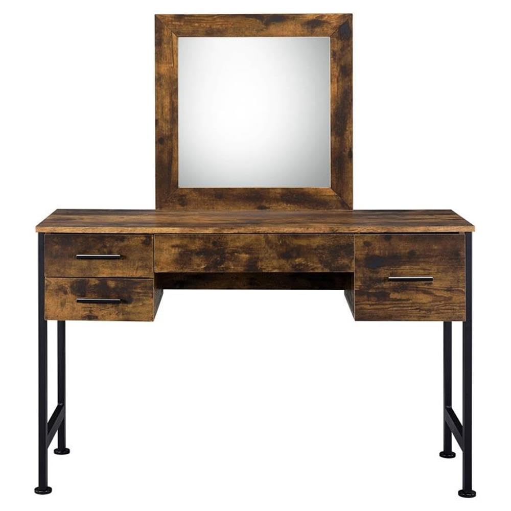 Acme Juvanth Wooden Vanity Desk with Mirror - Rustic Oak & Black Finish | Perfect for Bedroom Makeup Dressing Table & Home Decor