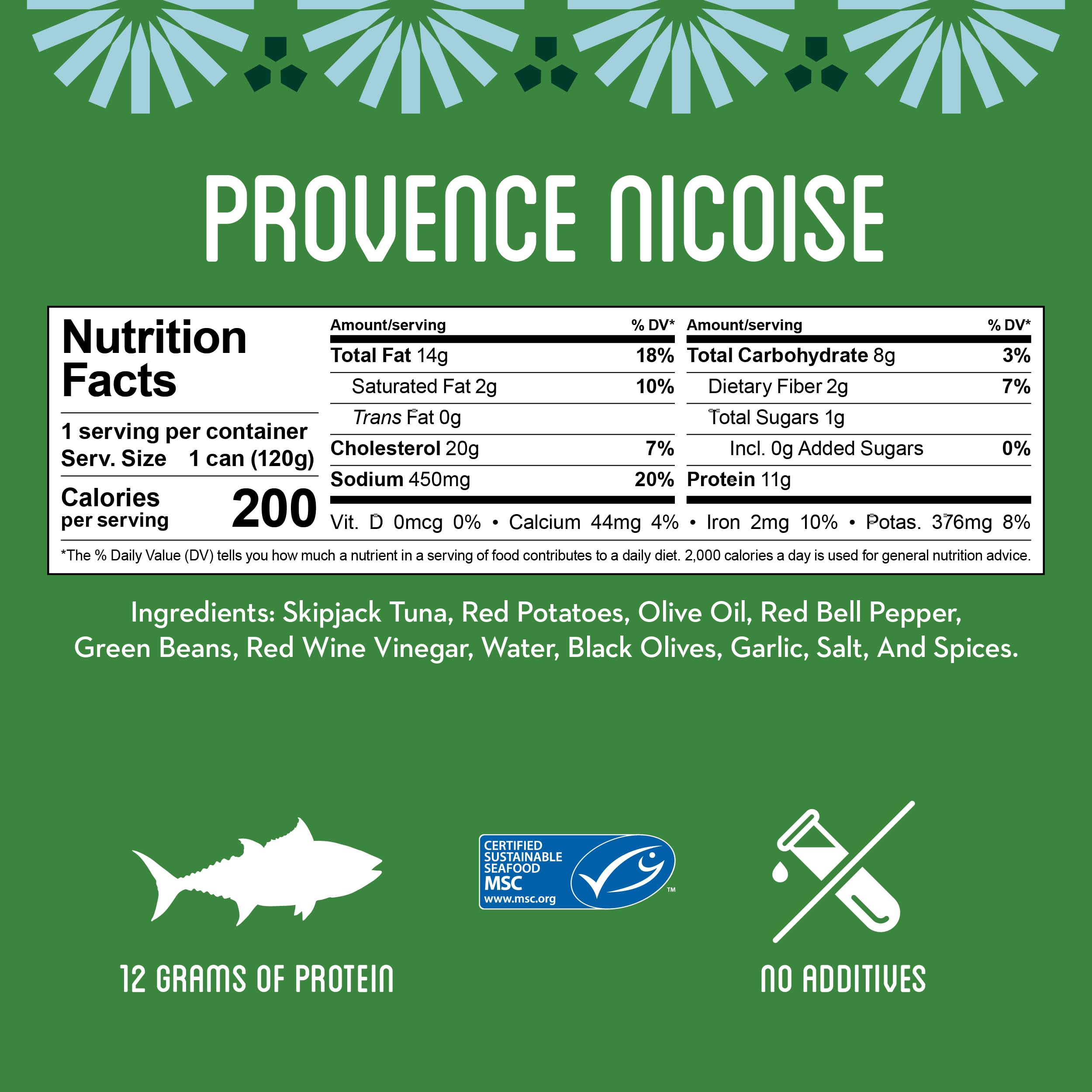 Freshé Gourmet Canned Tuna (Provence Nicoise, 10 Pack) - Healthy High-Protein Snack & Ready-to-Eat Meal - All-Natural, Non-GMO, Wild Caught Tuna - Gluten Free, Keto & Paleo Diet Friendly - Perfect for Lunch Boxes, Camping & Emergency Food Storage