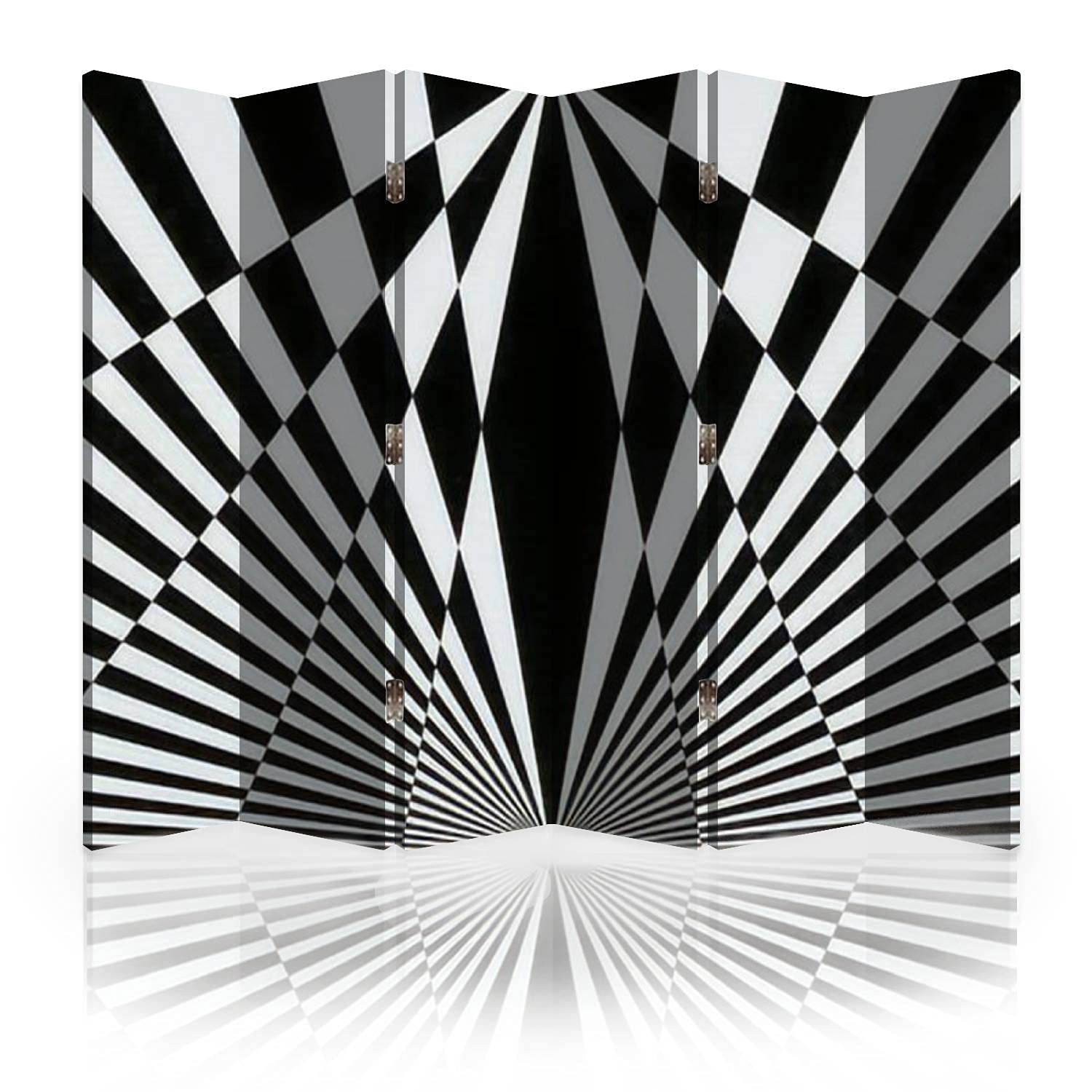 Black and White Pattern Canvas Room Divider Screen - 6 Panel Folding Privacy Partition for Bedroom, Office & Studio - Portable Wall Separator for Home Decor and Space Organization