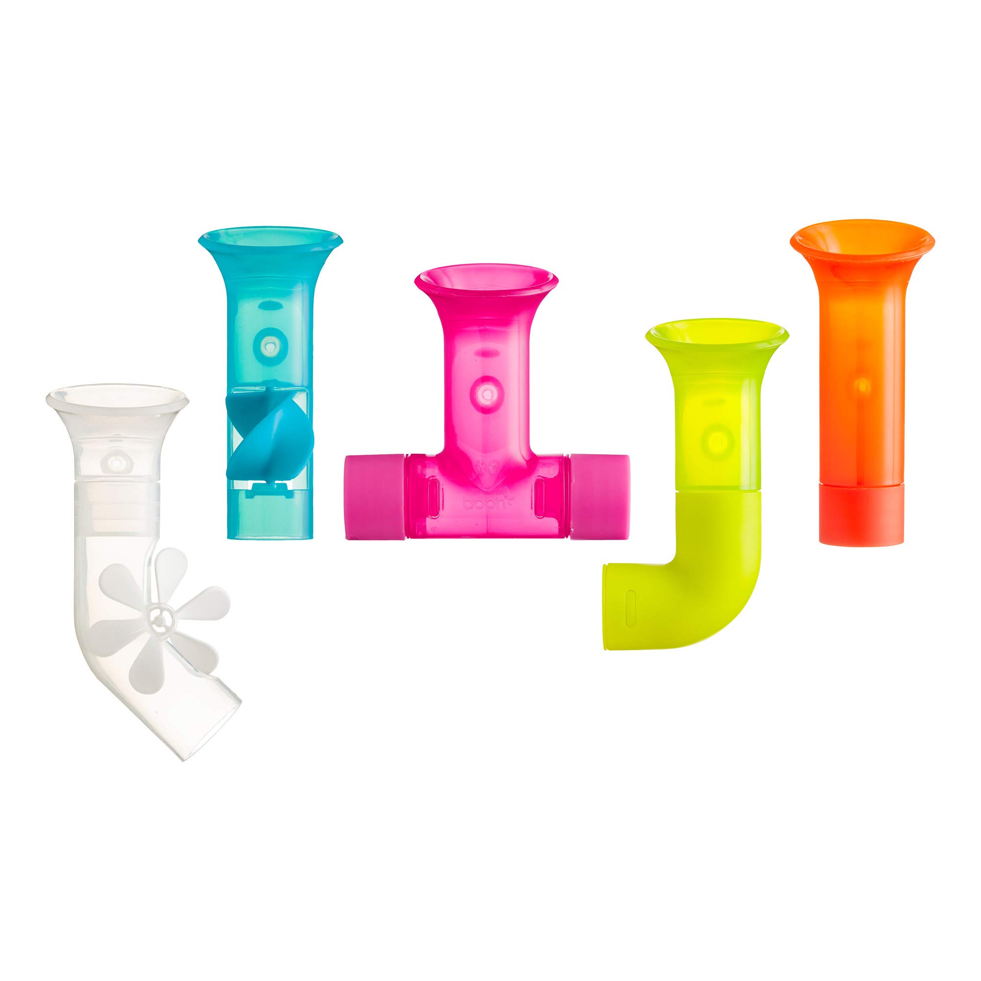 Boon Pipes Toddler Bath Toys - 5 Pack Interactive Sensory Toys for Babies 12+ Months - Suction Cup Bath Toys for Hand-Eye Coordination & Motor Skills Development - Colorful Learning Toys for Bathtime Fun & Early Childhood Education
