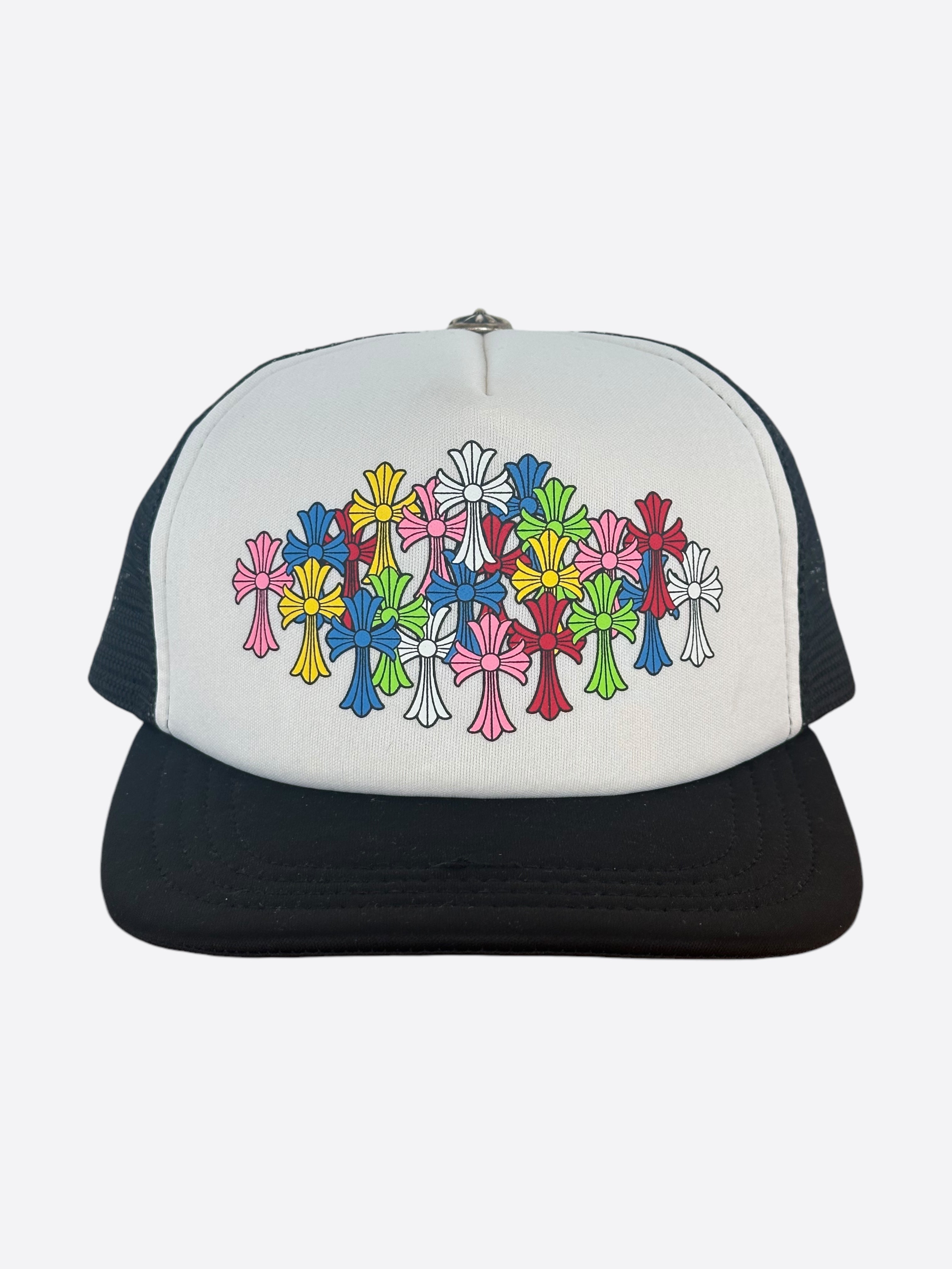 Chrome Hearts Black & White Multicolor Cross Trucker Hat - Stylish Unisex Baseball Cap for Men & Women - Perfect for Streetwear, Hip Hop Fashion & Outdoor Activities