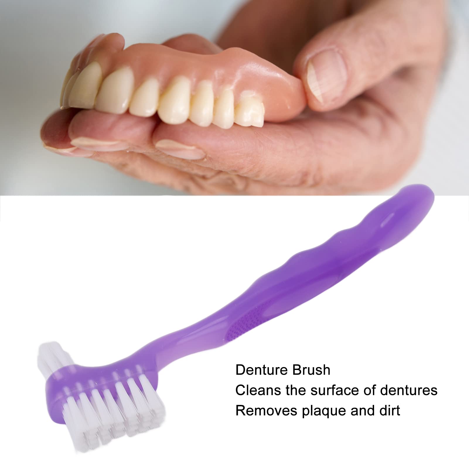 Dual Head Denture Brush - Hard Bristle False Teeth Cleaning Brush for Dentures, Dental Implants, and Retainers | Perfect for Travel & Daily Oral Care