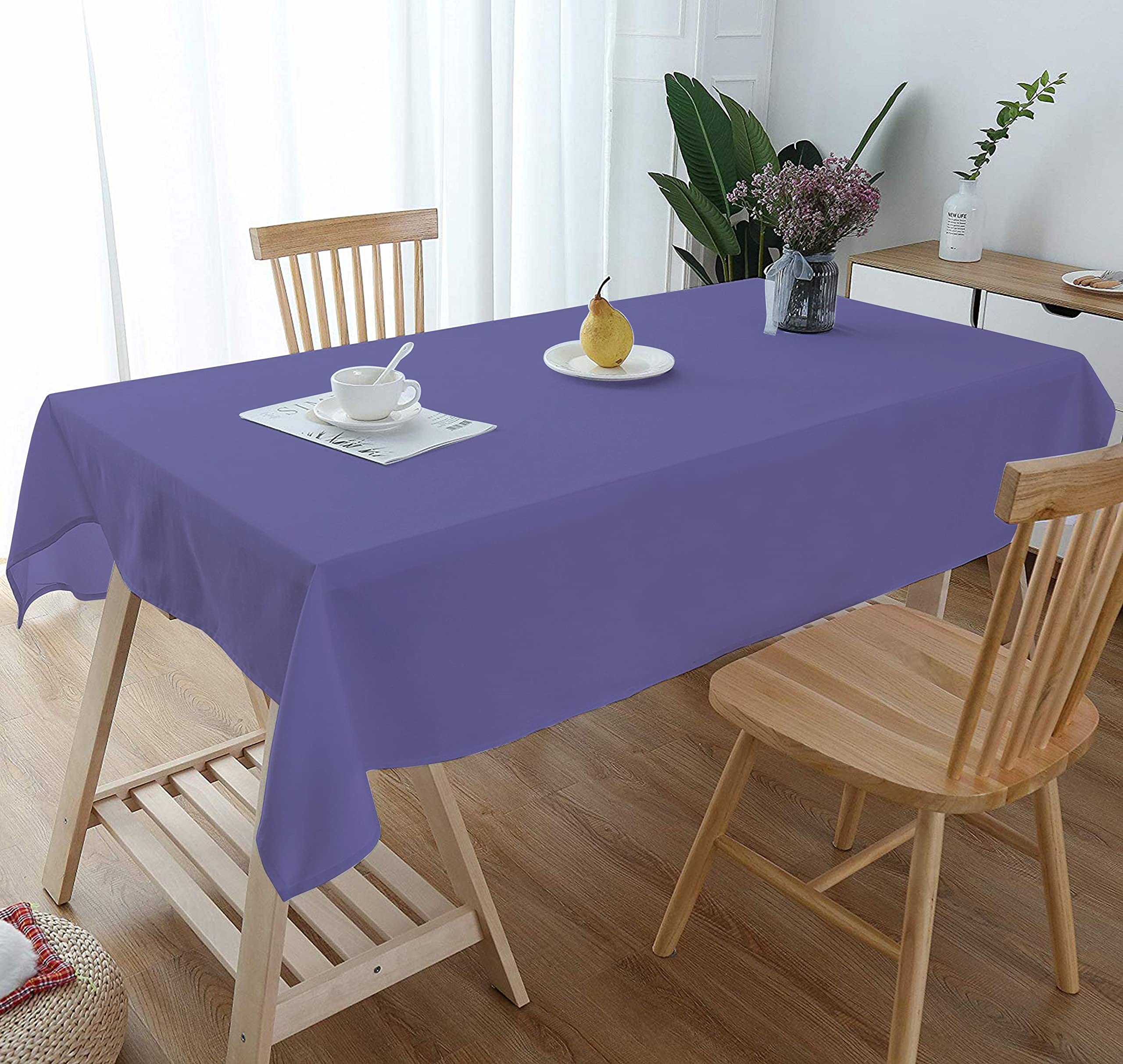 Premium 100% Cotton Soft Plain Tablecloth - 56x72 Inch Purple Dining Table Cover for 4 Seater - Perfect for Dinner Parties, Family Gatherings & Everyday Use