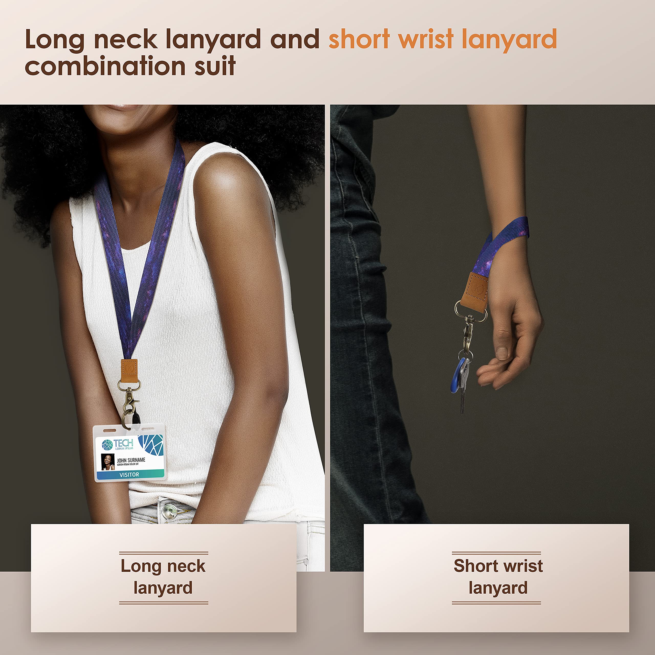 Soft Polyester Key Lanyard for Women & Men - ID Badge Holder for Work, School, Travel